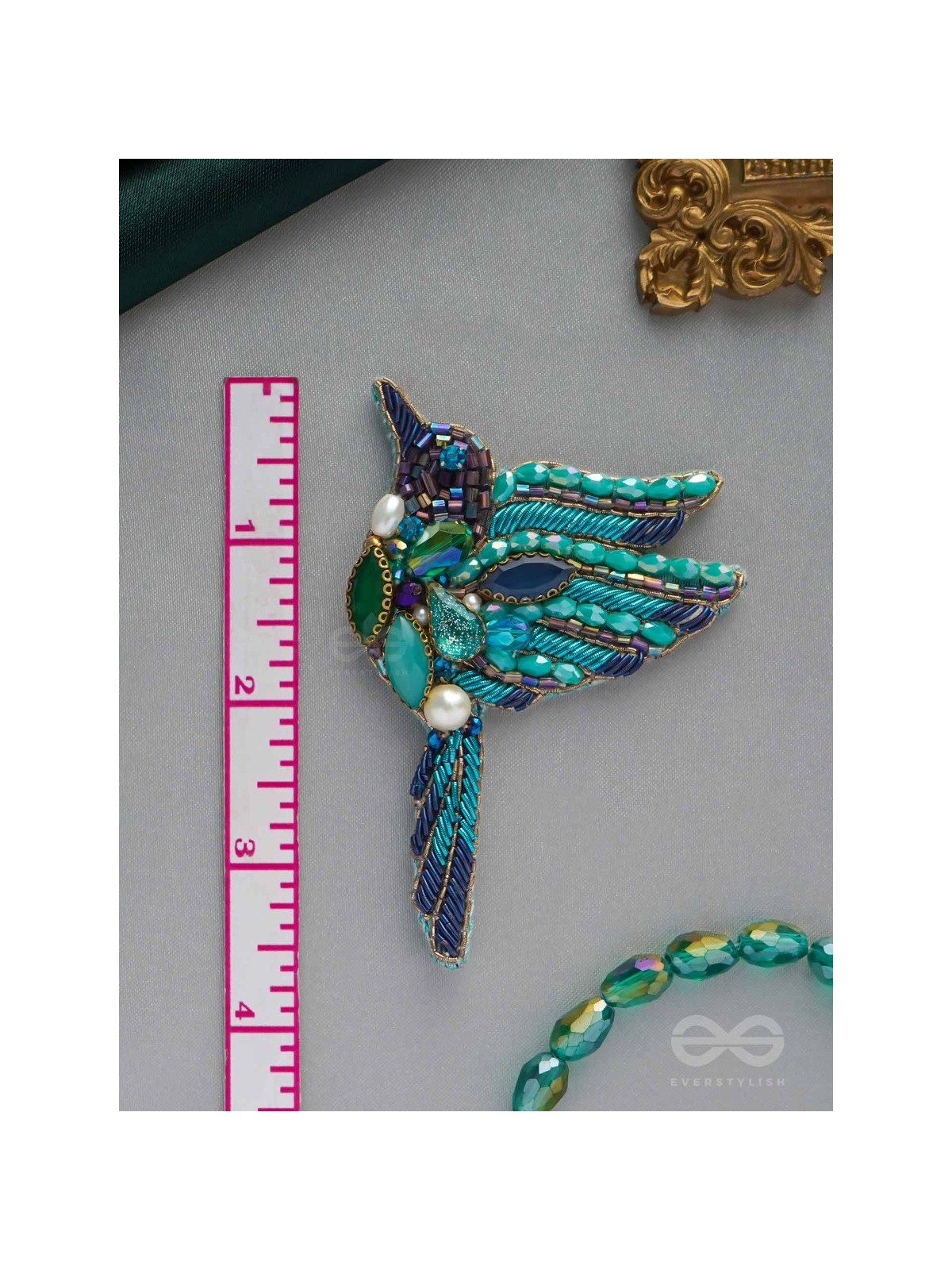 Abhraga - The Beautiful Bird - Stones, Dabka And Beads Hand Embroidered Statement Earrings