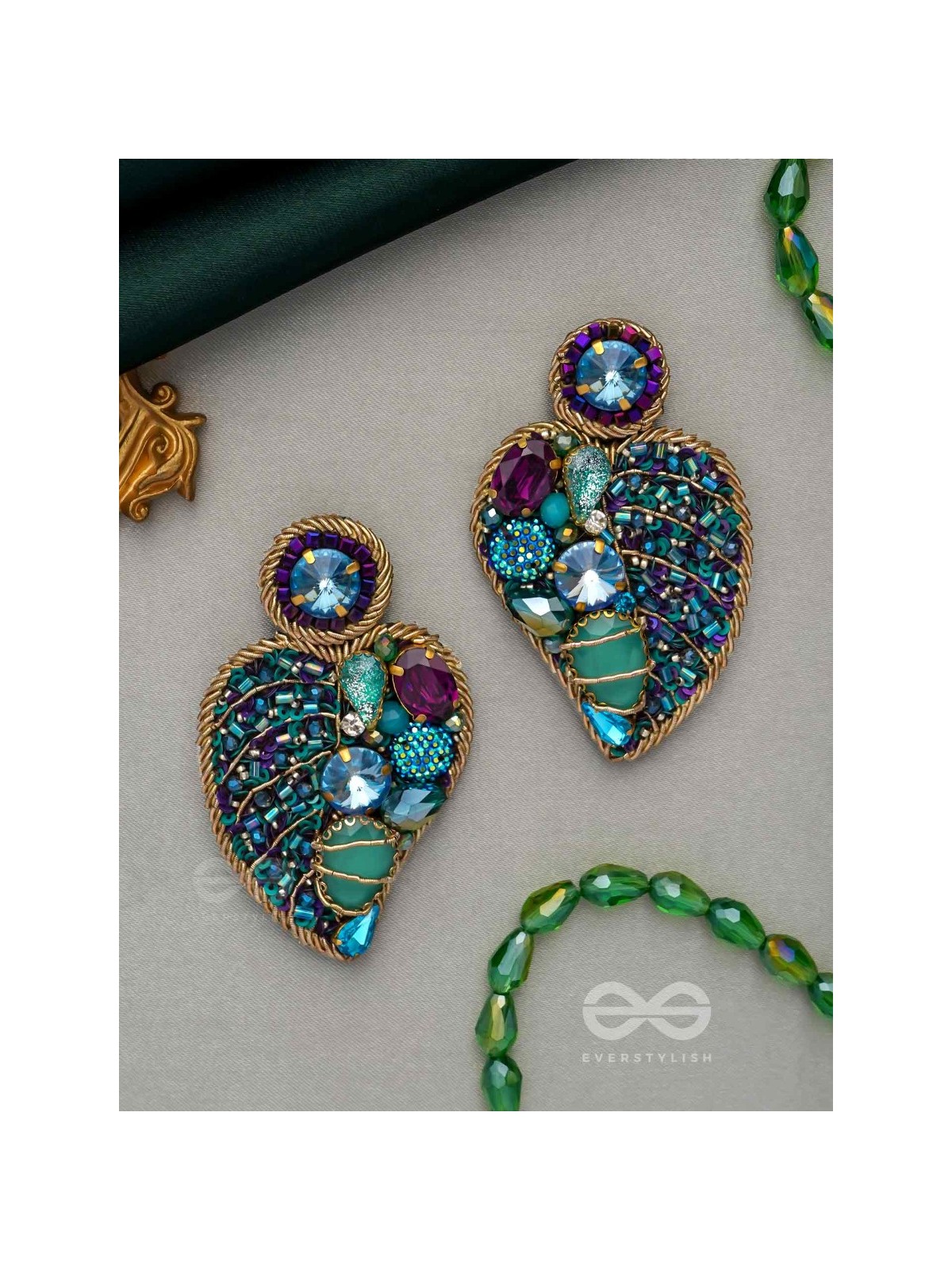 Samvartika- The Lotus Leaf- Stones, Sequins and Beads Embroidered Statement Earrings