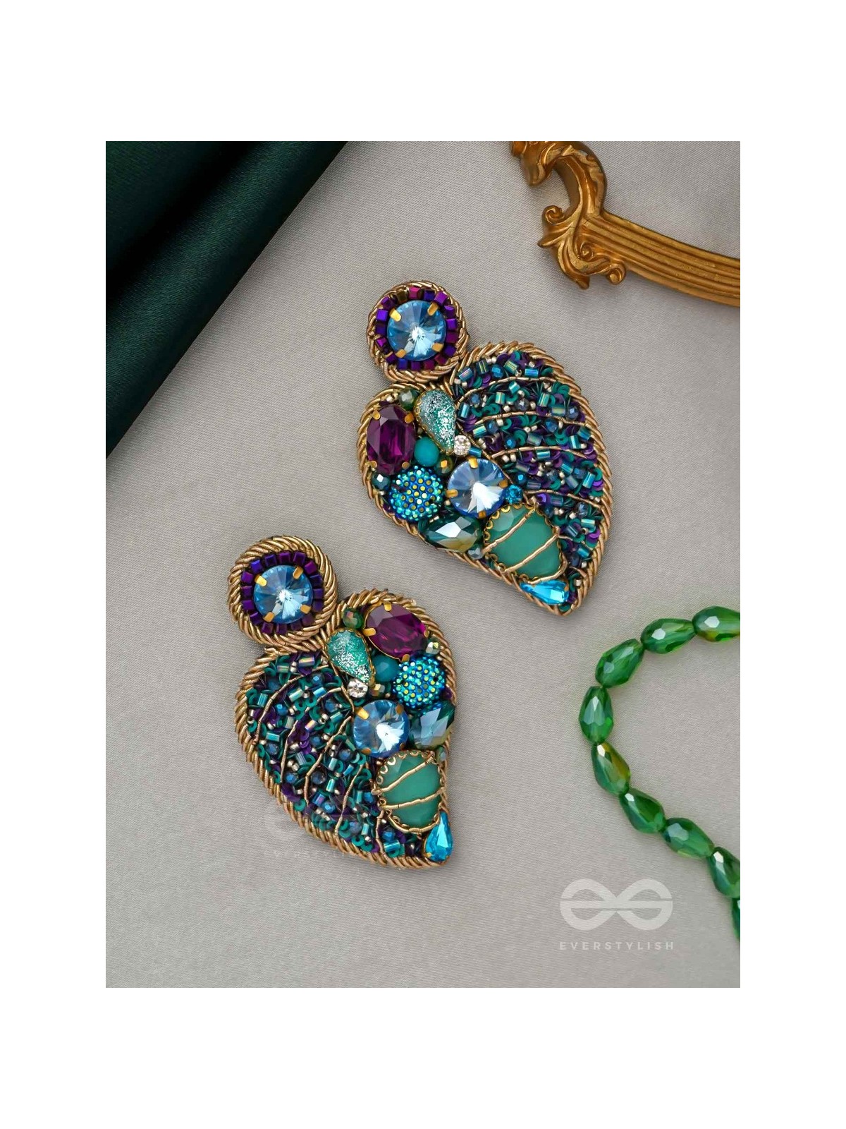 Samvartika- The Lotus Leaf- Stones, Sequins and Beads Embroidered Statement Earrings