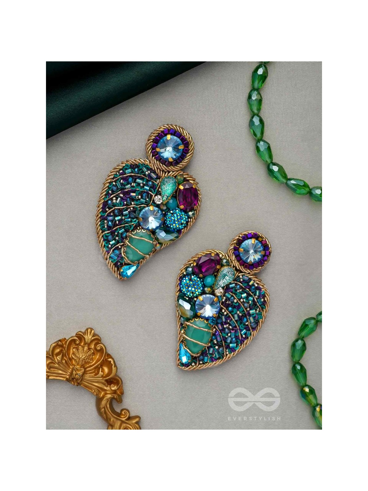 Samvartika- The Lotus Leaf- Stones, Sequins and Beads Embroidered Statement Earrings