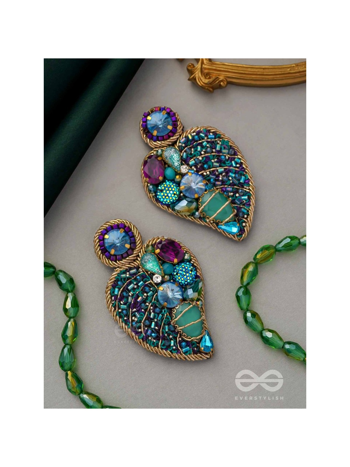 Samvartika- The Lotus Leaf- Stones, Sequins and Beads Embroidered Statement Earrings