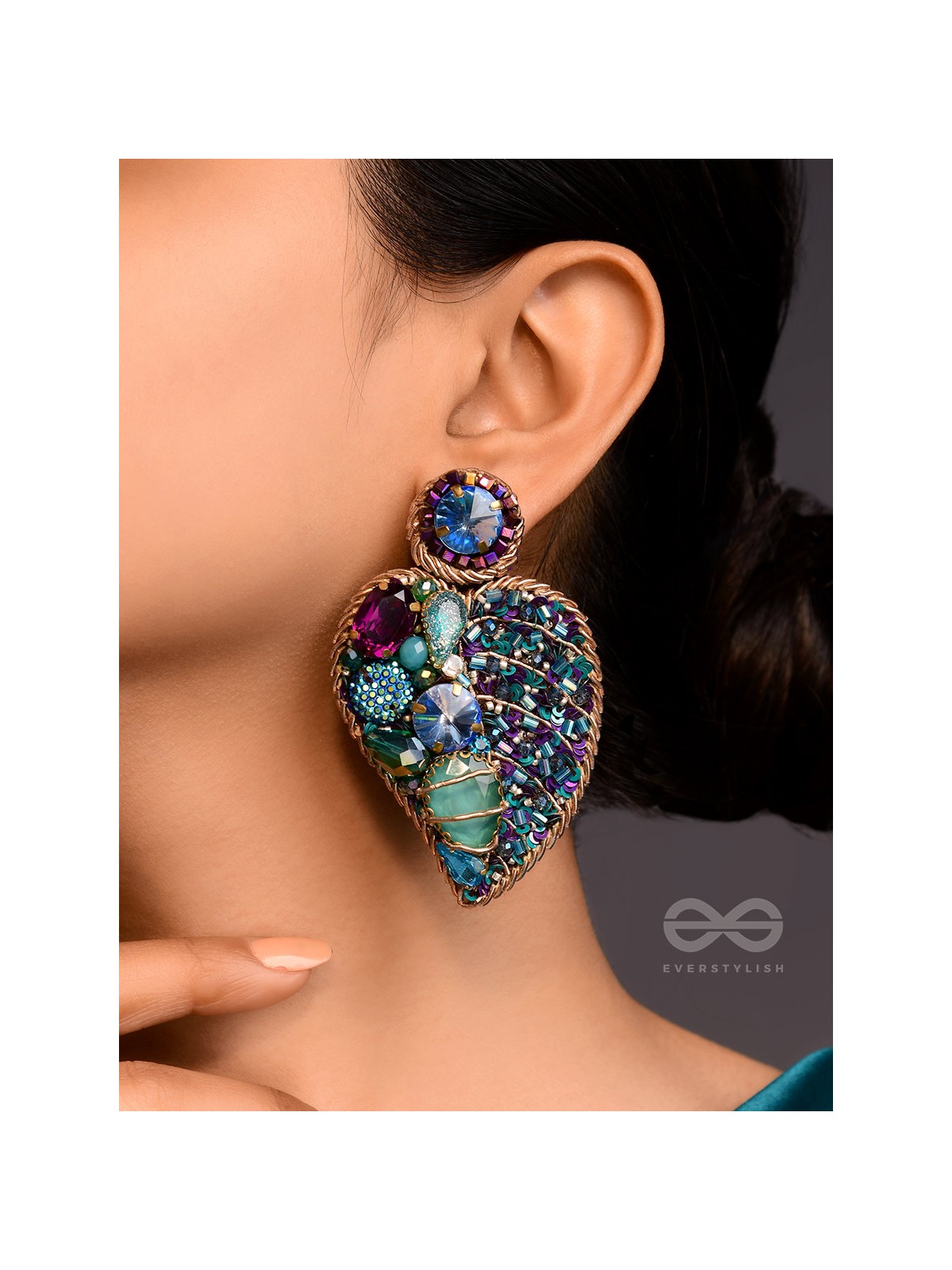 Samvartika- The Lotus Leaf- Stones, Sequins and Beads Embroidered Statement Earrings