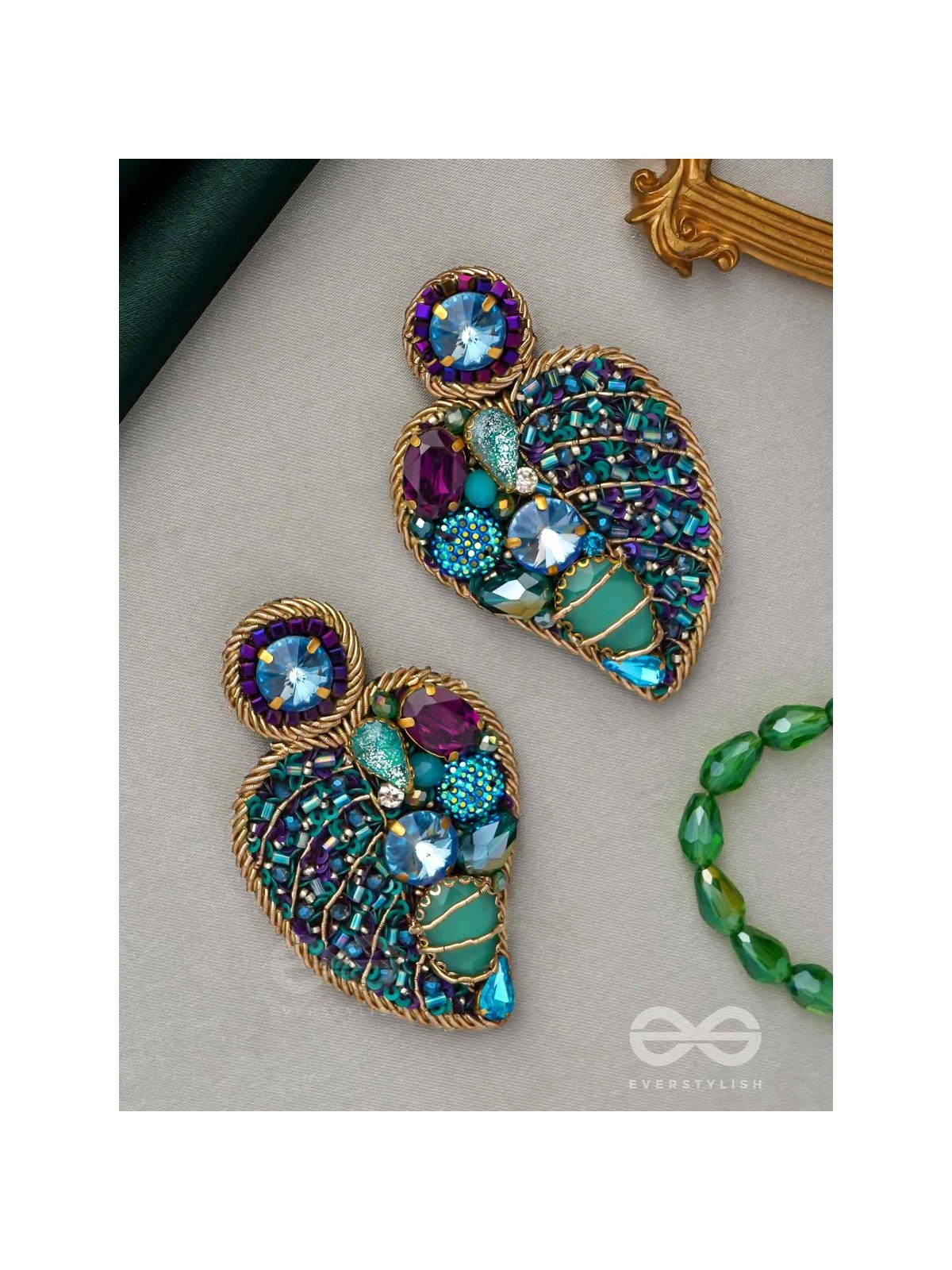 Samvartika- The Lotus Leaf- Stones, Sequins and Beads Embroidered Statement Earrings