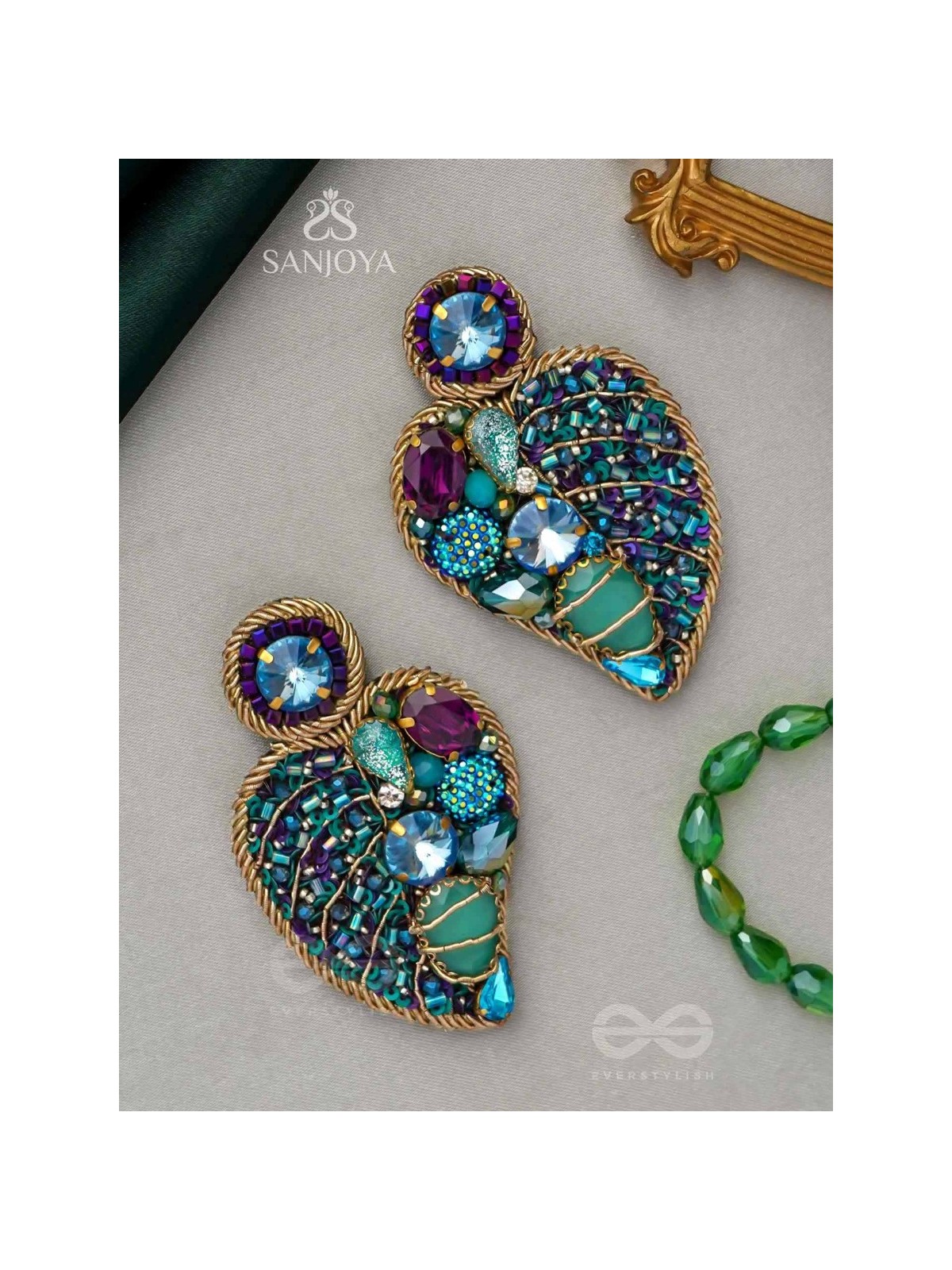 Samvartika- The Lotus Leaf- Stones, Sequins and Beads Embroidered Statement Earrings