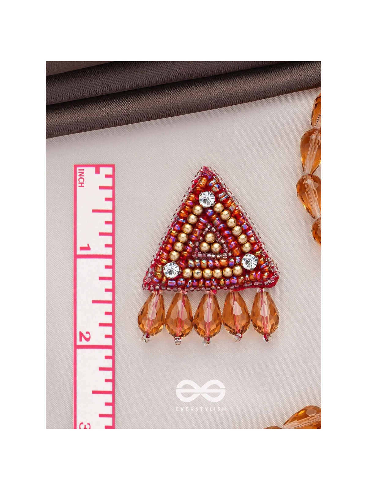 Chaitya- The Cryptic Pyramid- Stones, Glass Drops and Beads Embroidered Stud Earrings