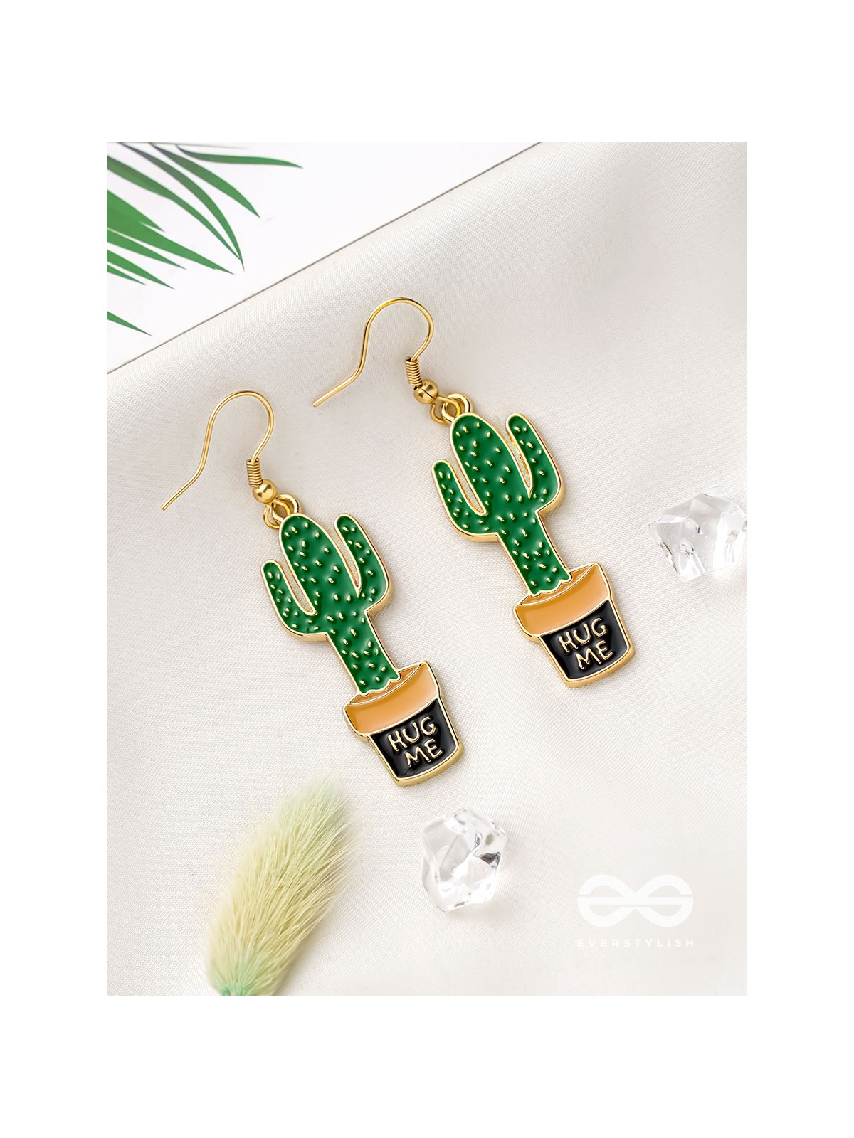 The Desert's Rose- Golden Cactus Enamelled  Earrings