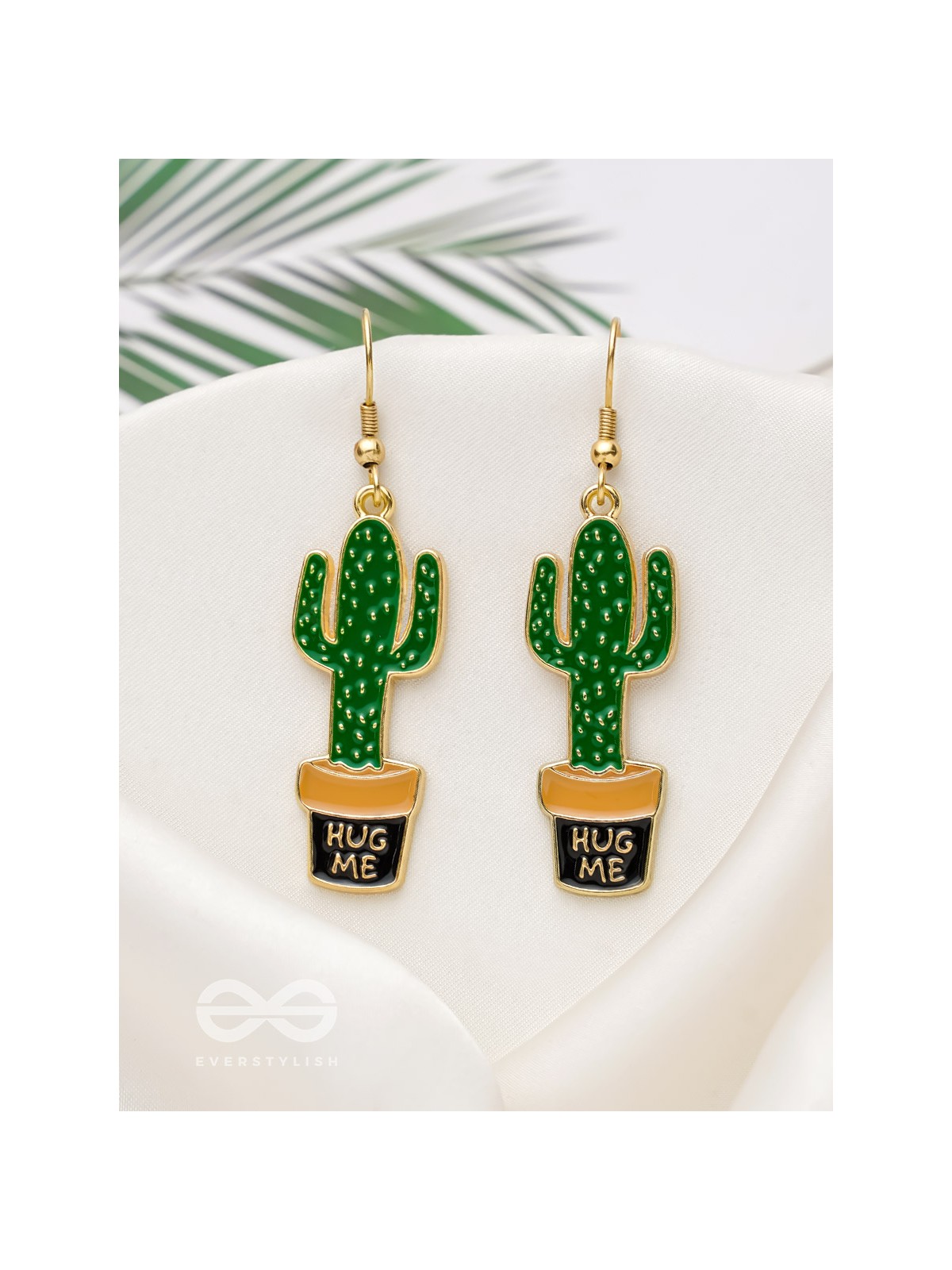 The Desert's Rose- Golden Cactus Enamelled  Earrings