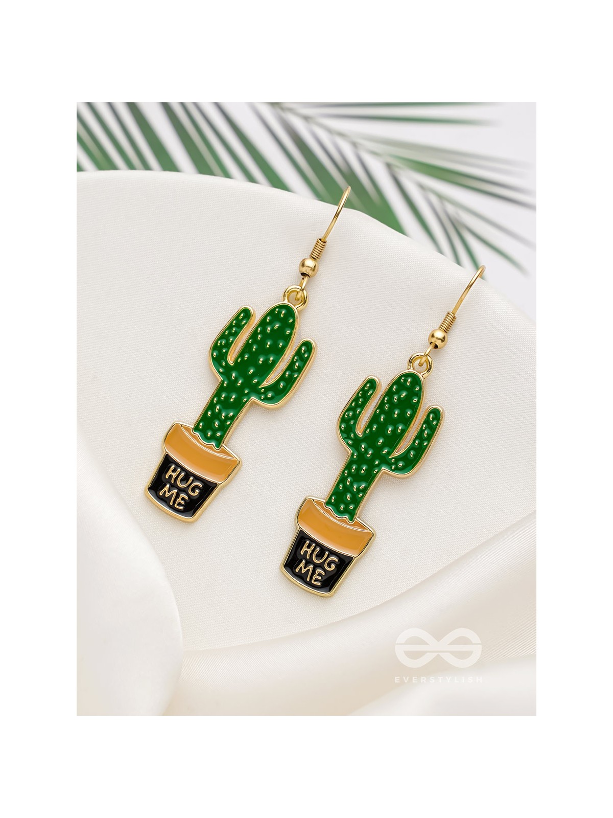 The Desert's Rose- Golden Cactus Enamelled  Earrings