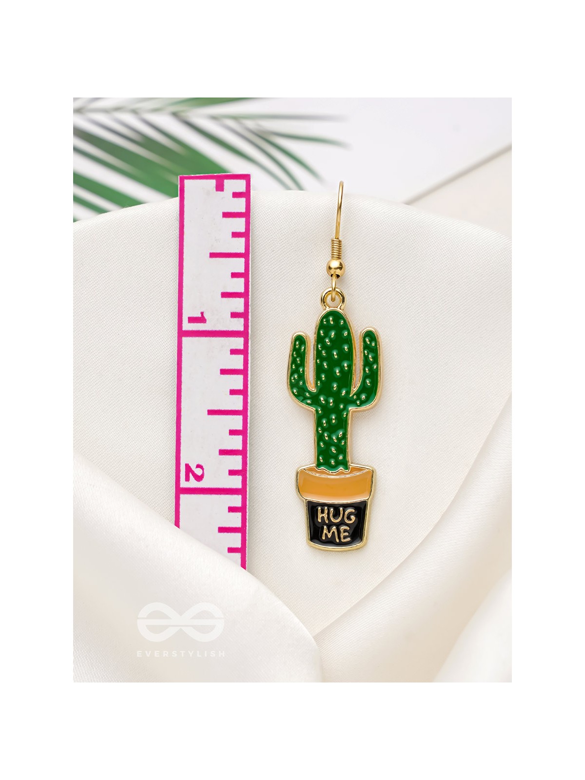 The Desert's Rose- Golden Cactus Enamelled  Earrings