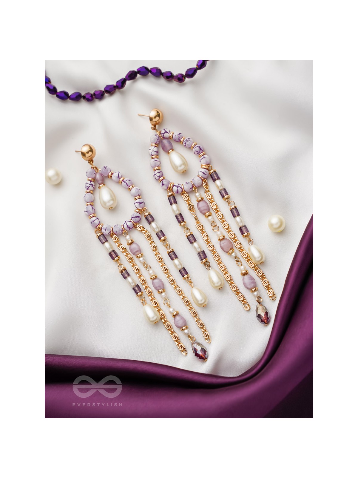 The Splashy Torrent - Golden Embellished Earrings