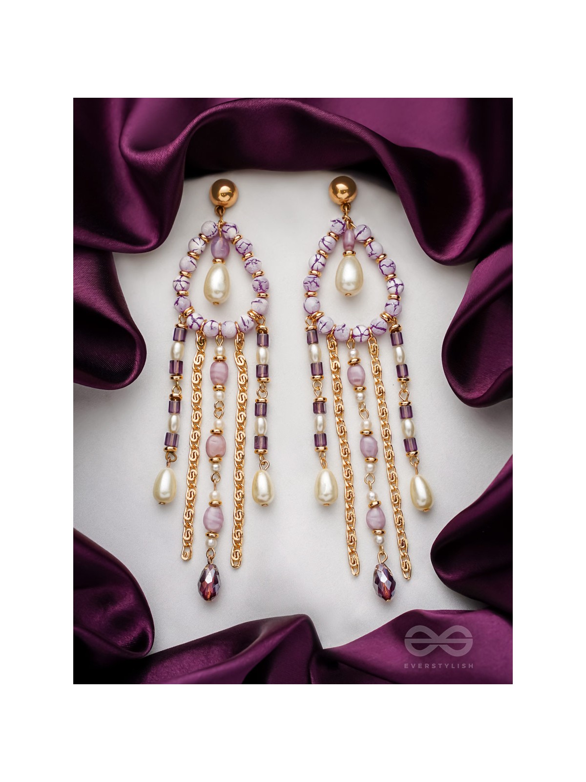 The Splashy Torrent - Golden Embellished Earrings