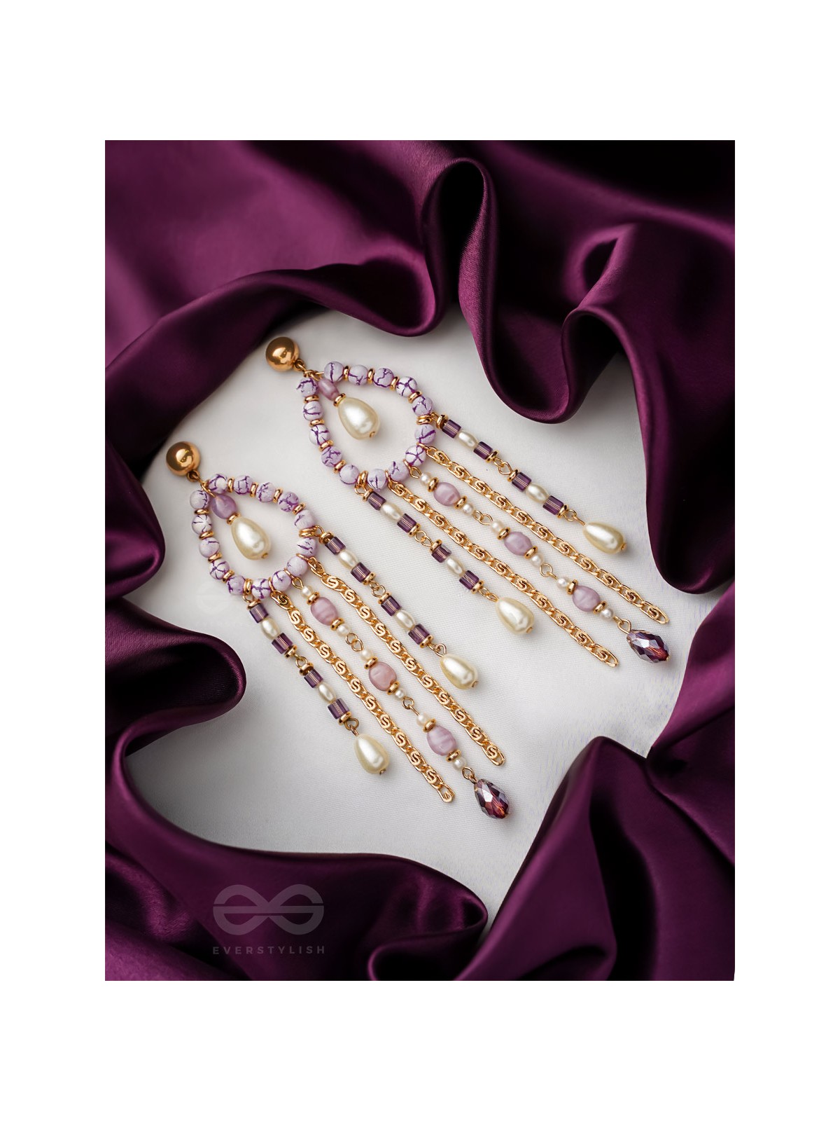 The Splashy Torrent - Golden Embellished Earrings