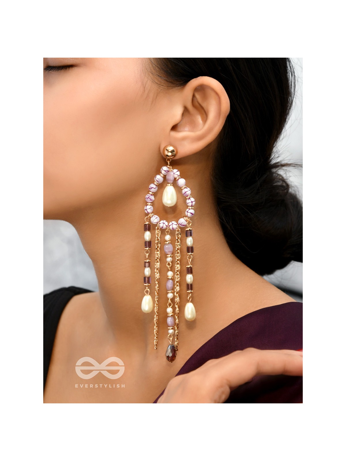The Splashy Torrent - Golden Embellished Earrings