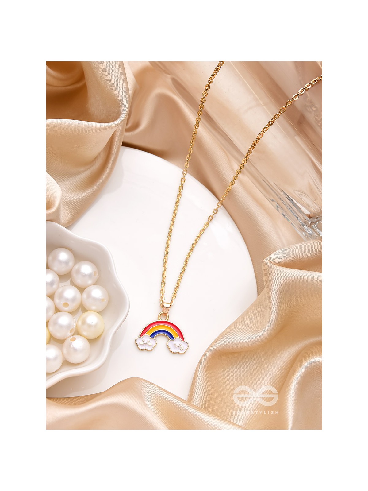The Rainbow Colors- Golden Embellished Necklace With Anti-Tarnish Coating