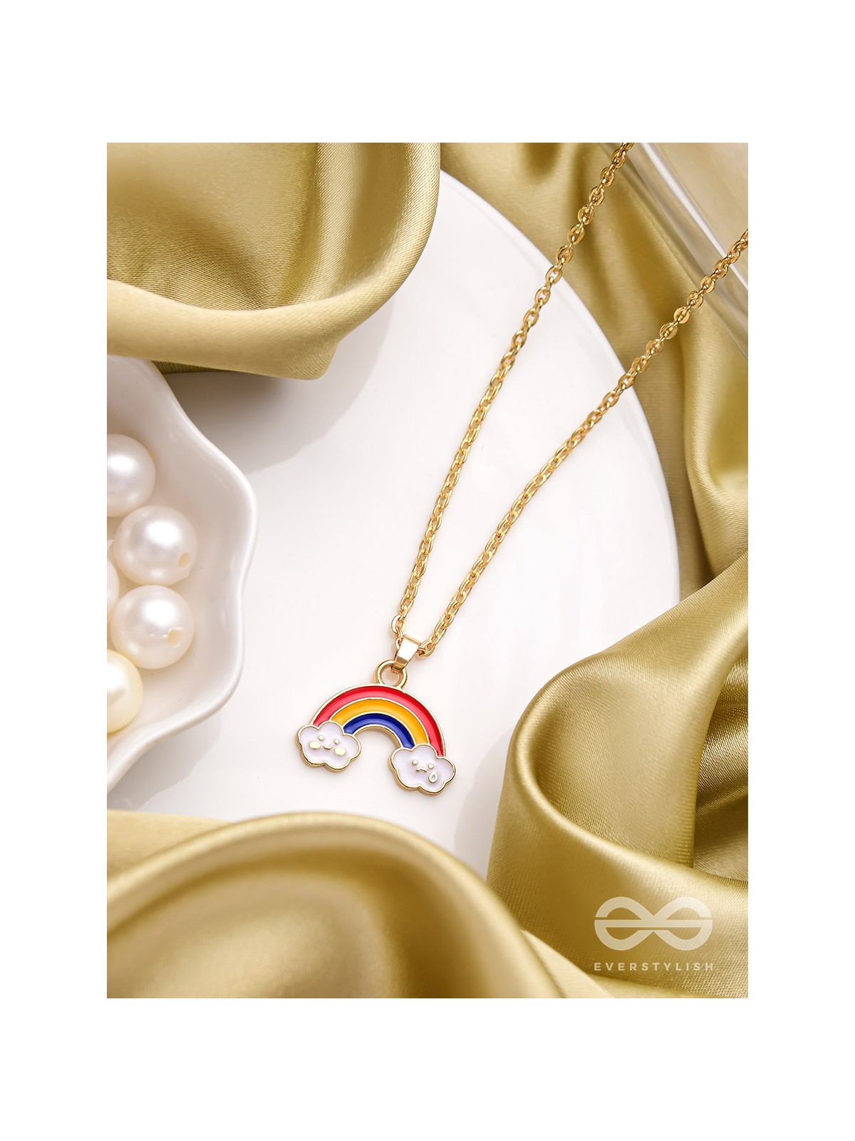 The Rainbow Colors- Golden Embellished Necklace With Anti-Tarnish Coating