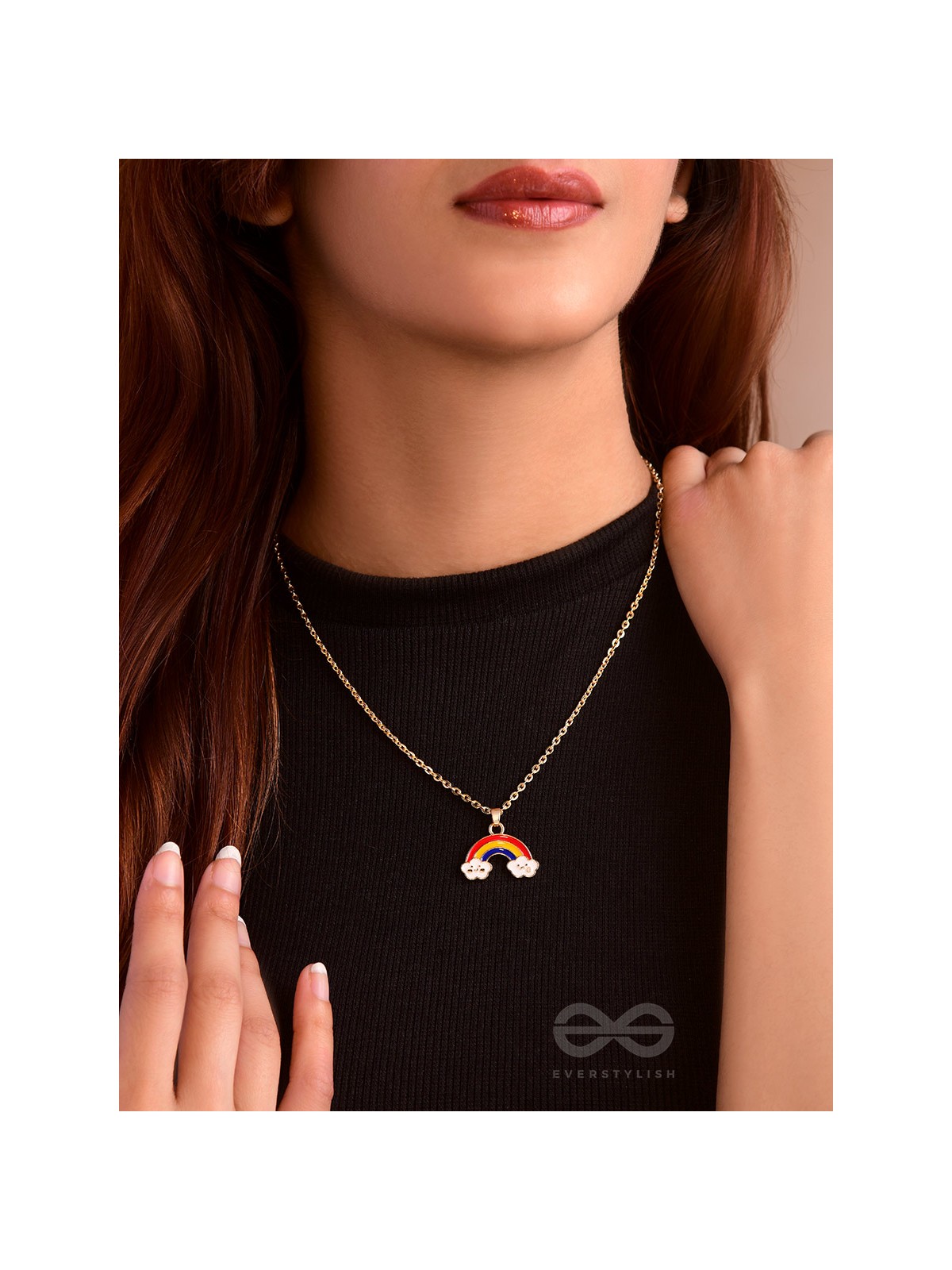 The Rainbow Colors- Golden Embellished Necklace With Anti-Tarnish Coating