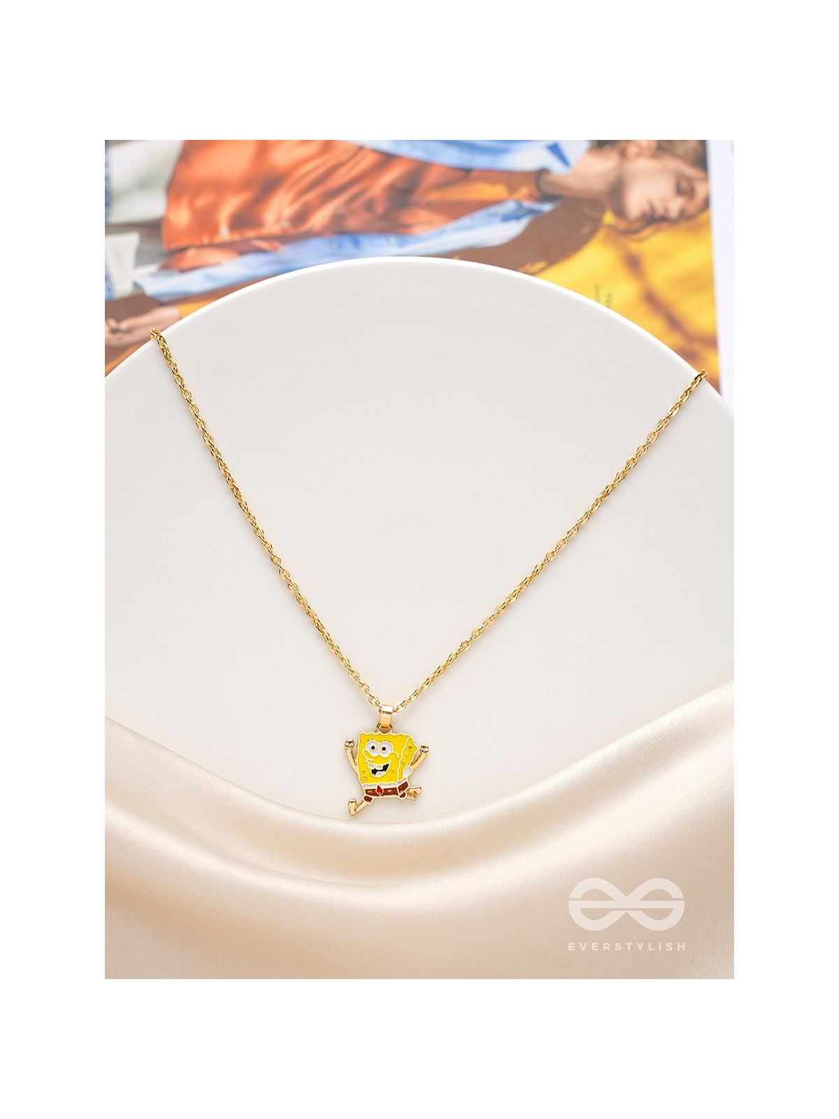The Sprinting Spongebob- Golden Embellished Necklace With Anti-Tarnish Coating 