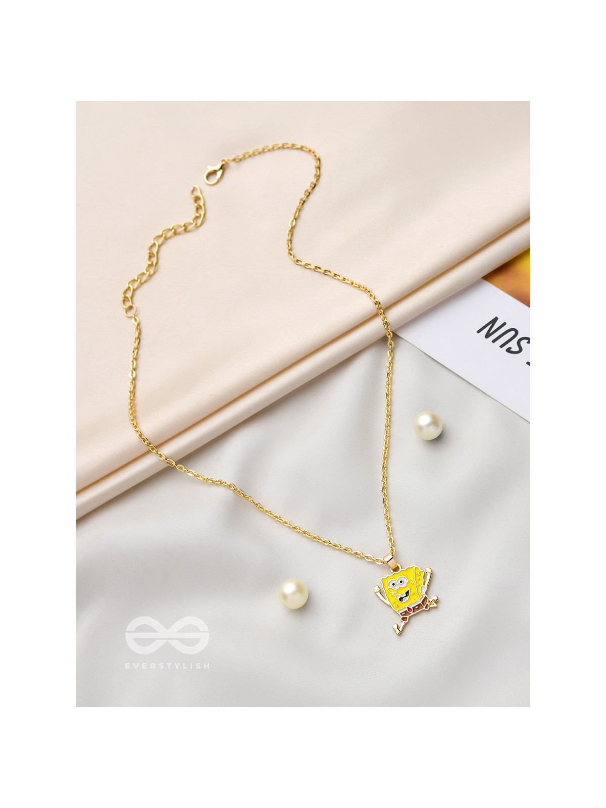 The Sprinting Spongebob- Golden Embellished Necklace With Anti-Tarnish Coating 