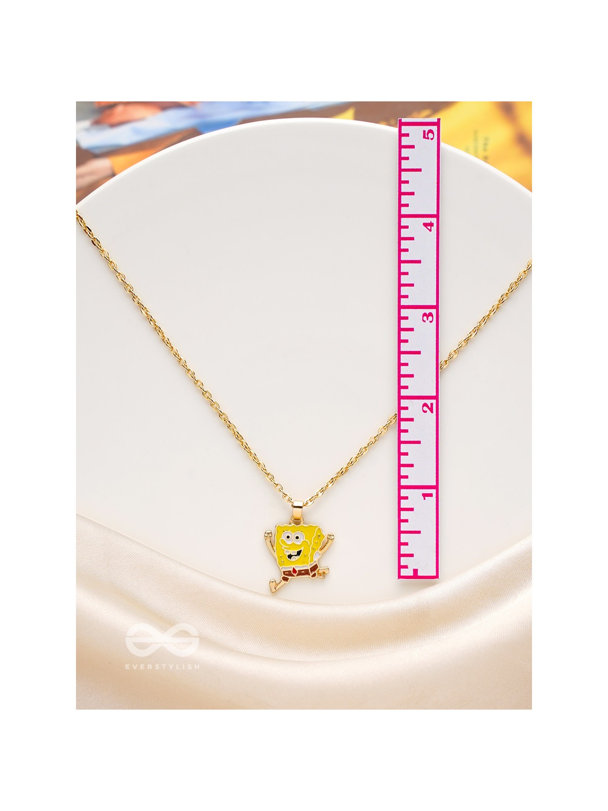 The Sprinting Spongebob- Golden Embellished Necklace With Anti-Tarnish Coating 