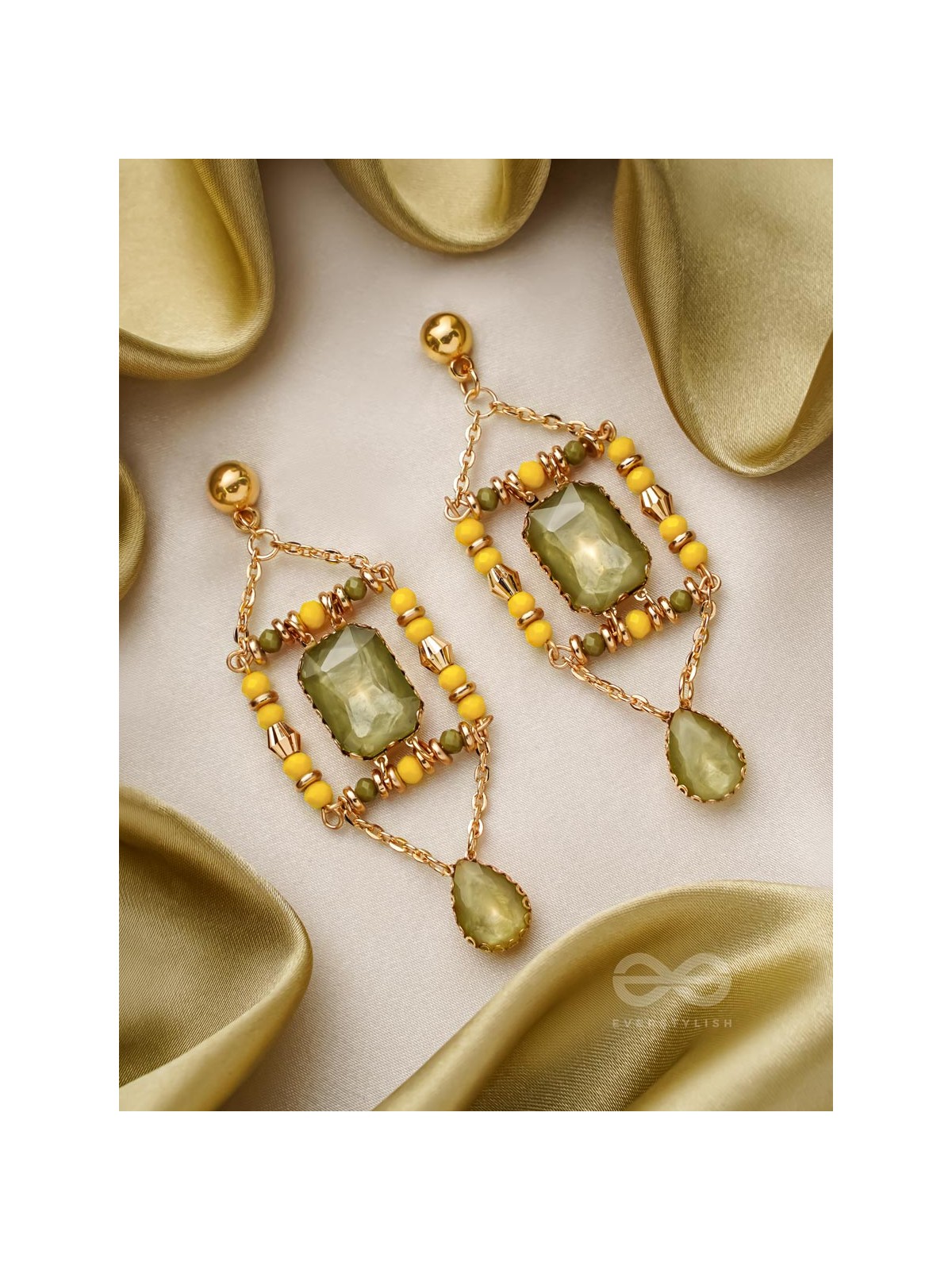 The Mirror Trap- Golden Embellished Earrings