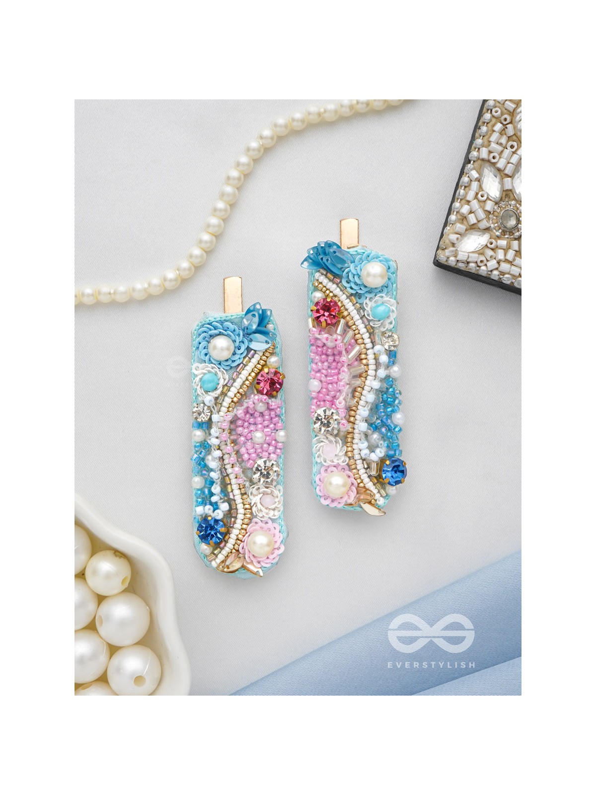 Velaam- Sea and Beach- Stones, Sequins and Beads Embroidered Hair Clips