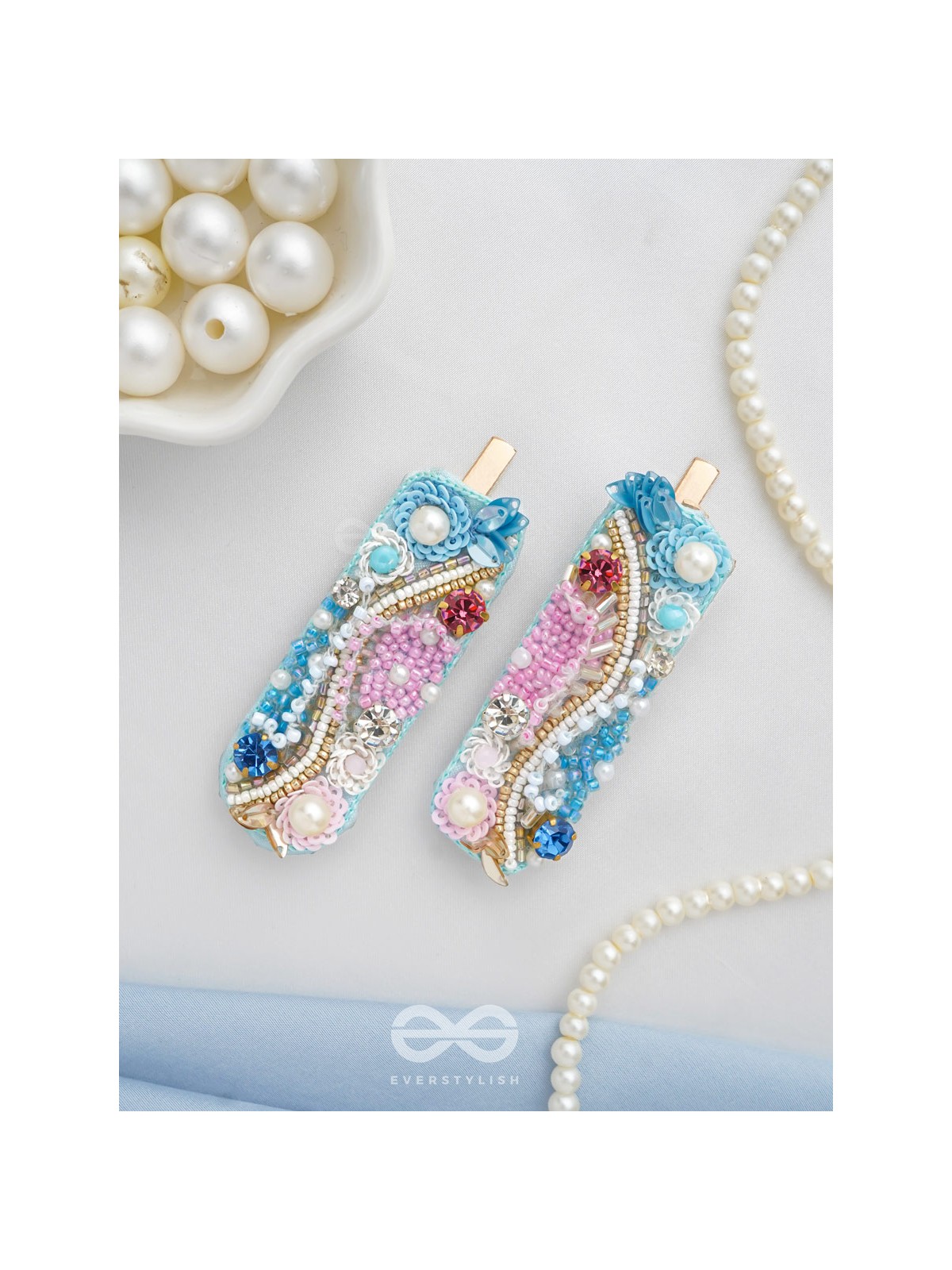 Velaam- Sea and Beach- Stones, Sequins and Beads Embroidered Hair Clips