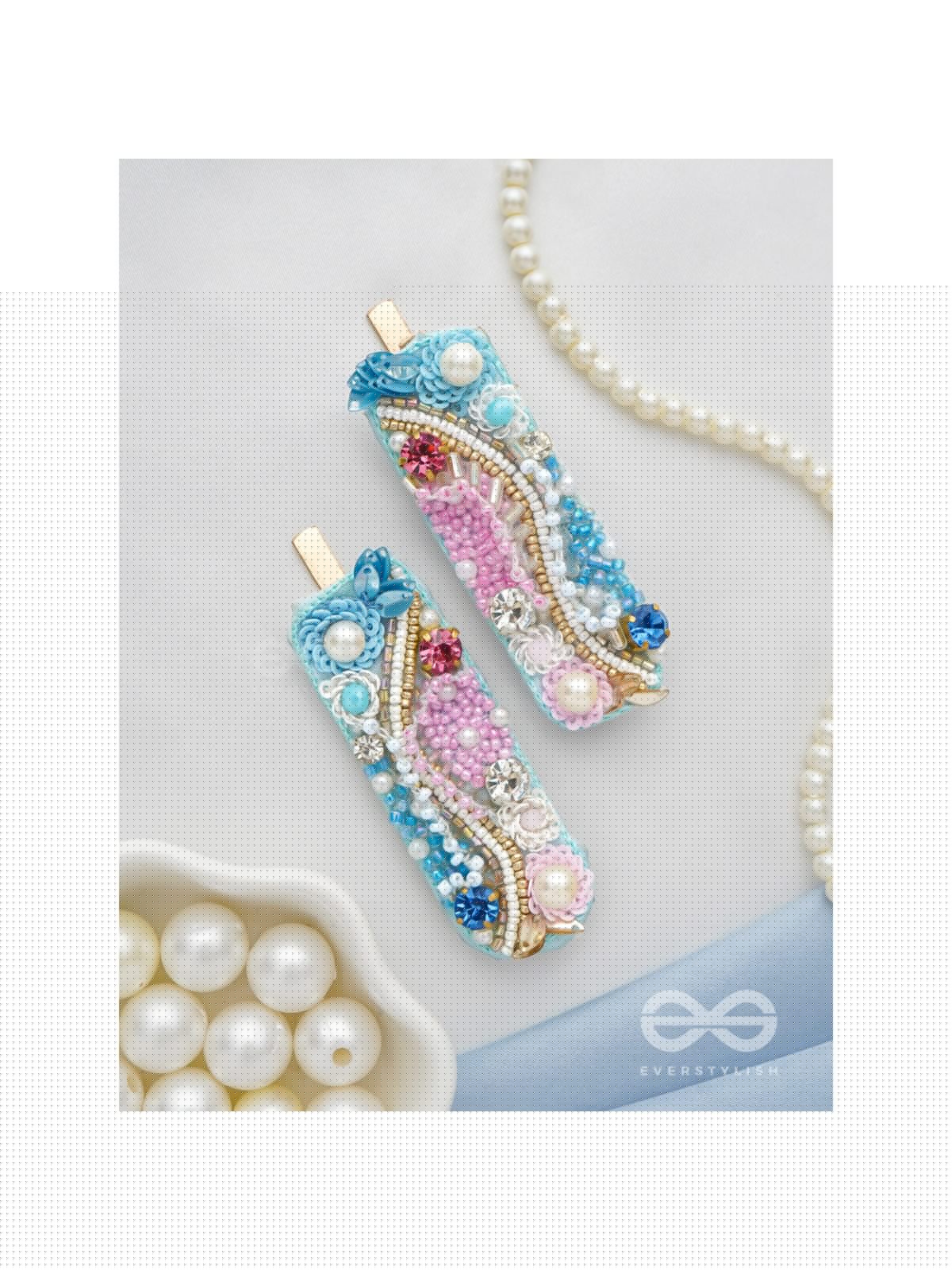 Velaam- Sea and Beach- Stones, Sequins and Beads Embroidered Hair Clips