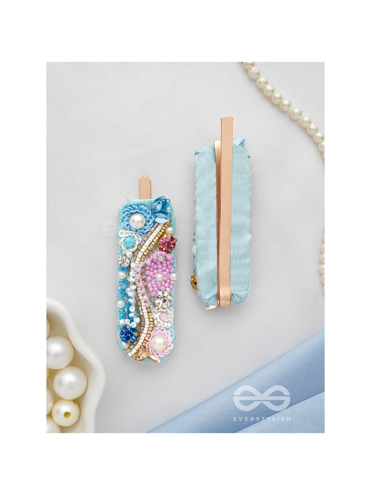 Velaam- Sea and Beach- Stones, Sequins and Beads Embroidered Hair Clips