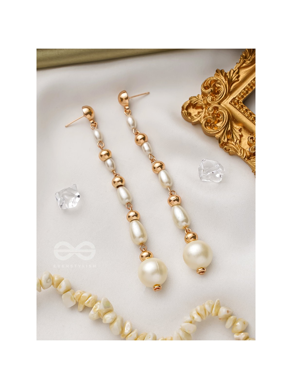 The Pearlescent Drops - Golden Pearls Earrings