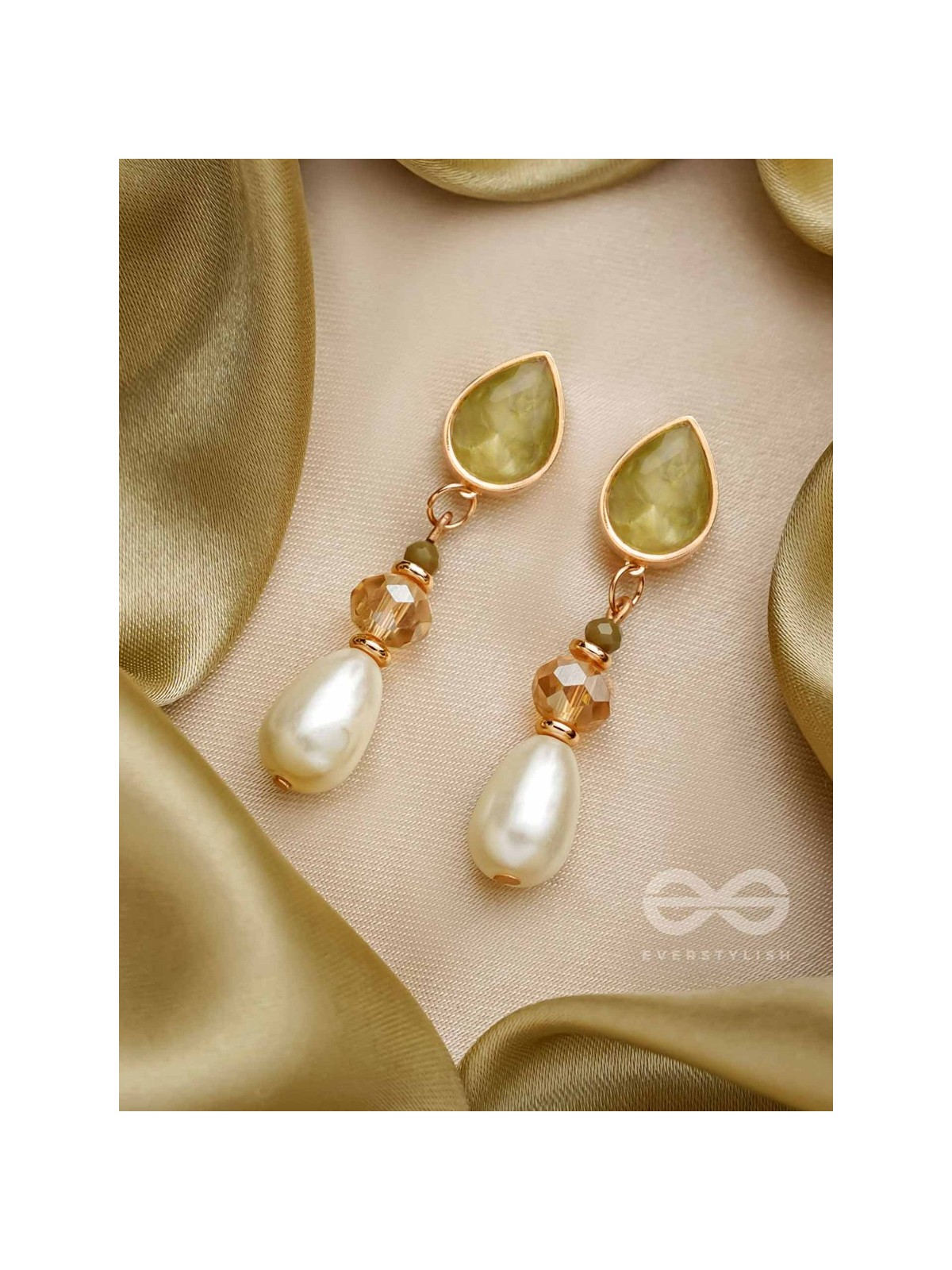 The Misty Leaf- Golden Embellished Earrings