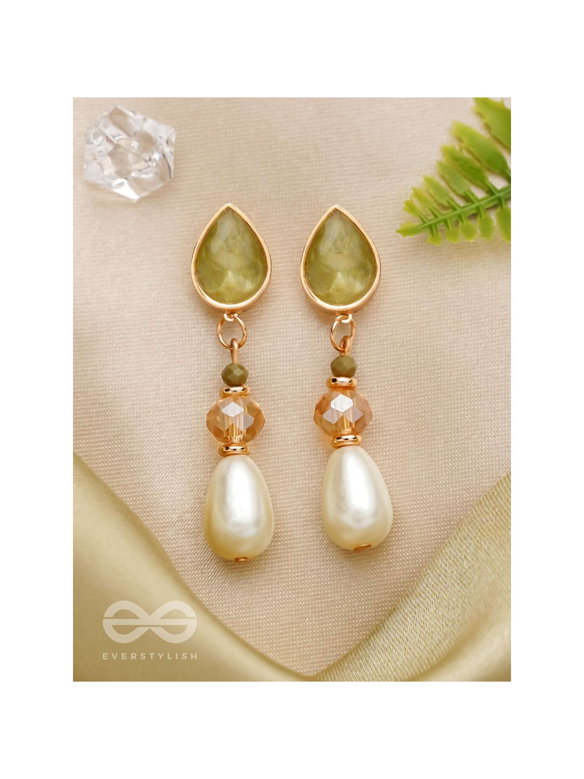 The Misty Leaf- Golden Embellished Earrings