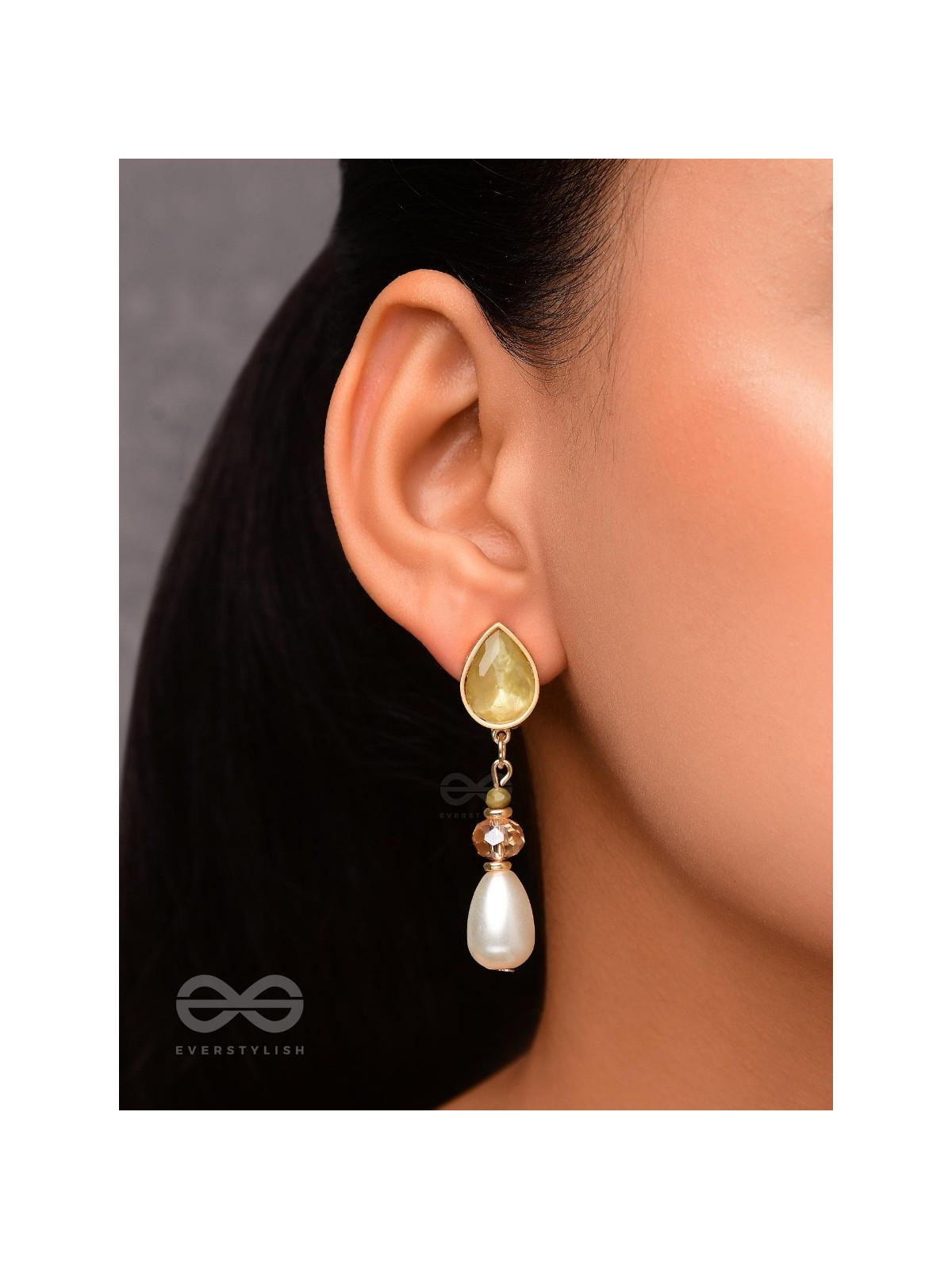 The Misty Leaf- Golden Embellished Earrings
