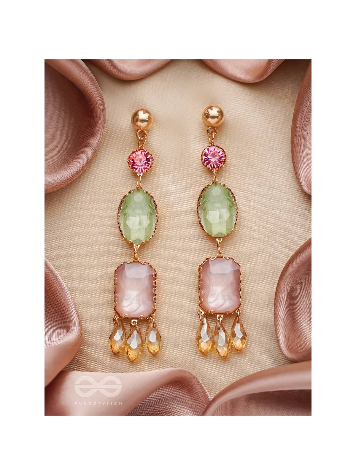 Thrice the Charm- Golden Embellished Earrings