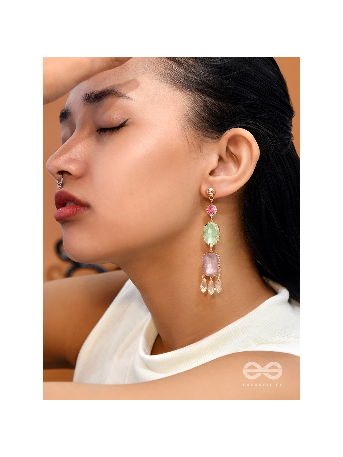 Thrice the Charm- Golden Embellished Earrings