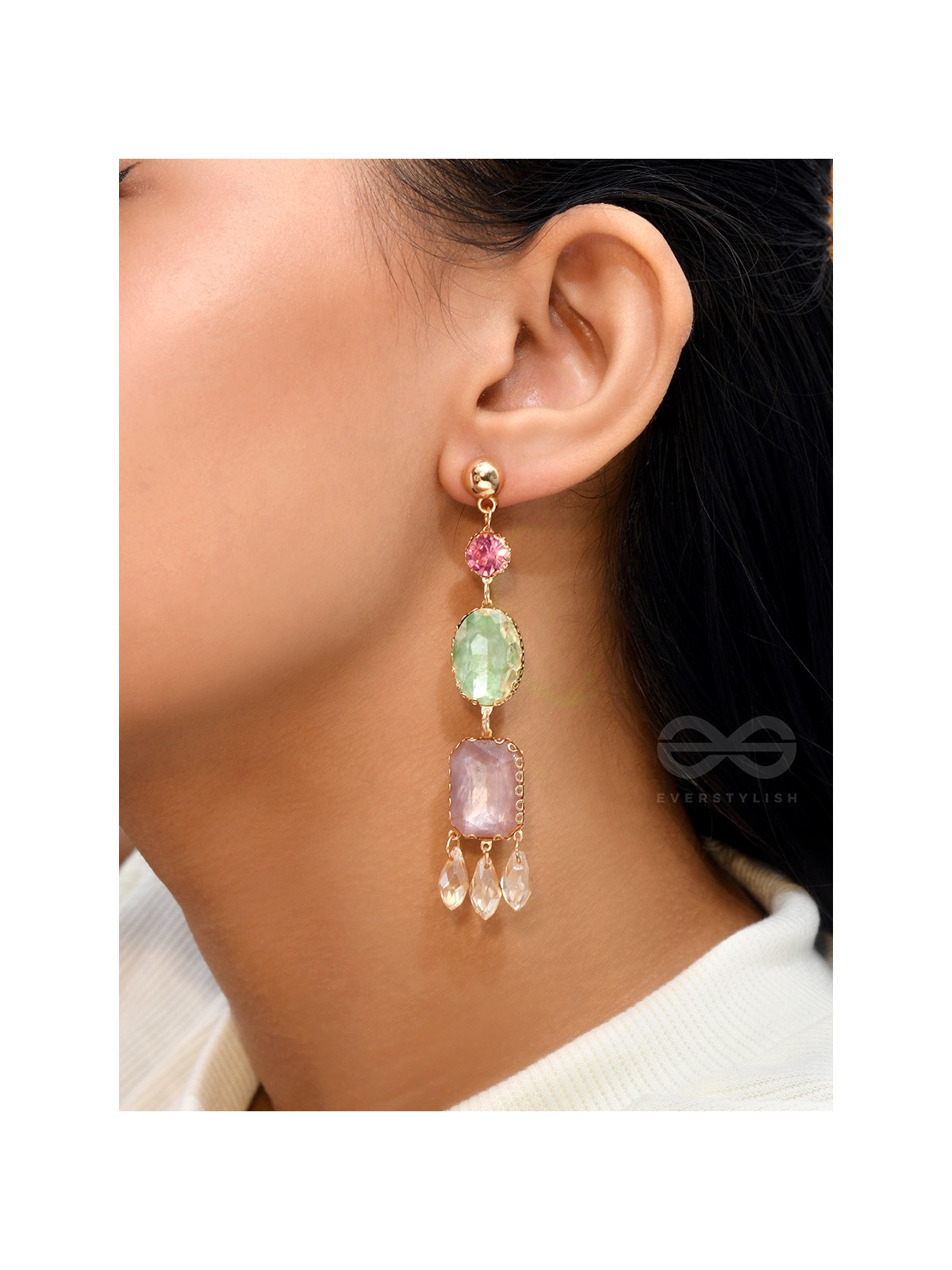 Thrice the Charm- Golden Embellished Earrings