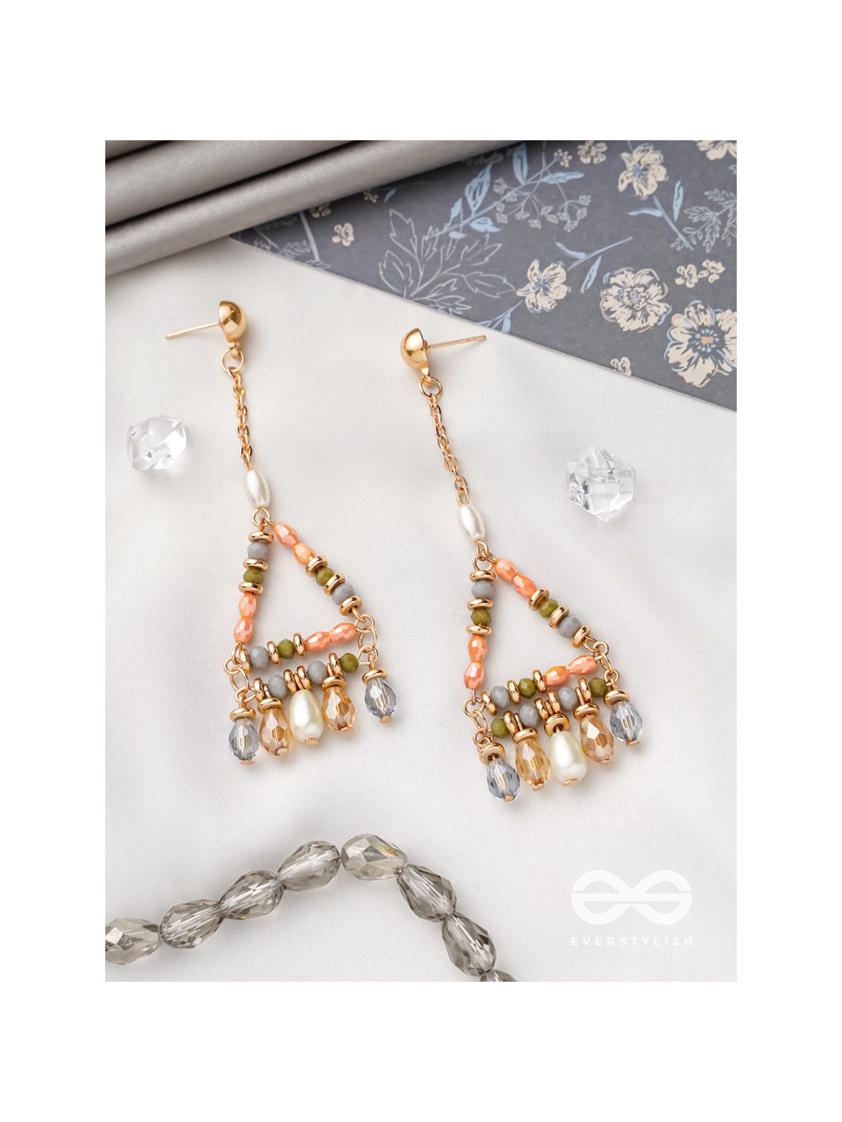 The Triangular Treasures- Golden Embellished Earrings