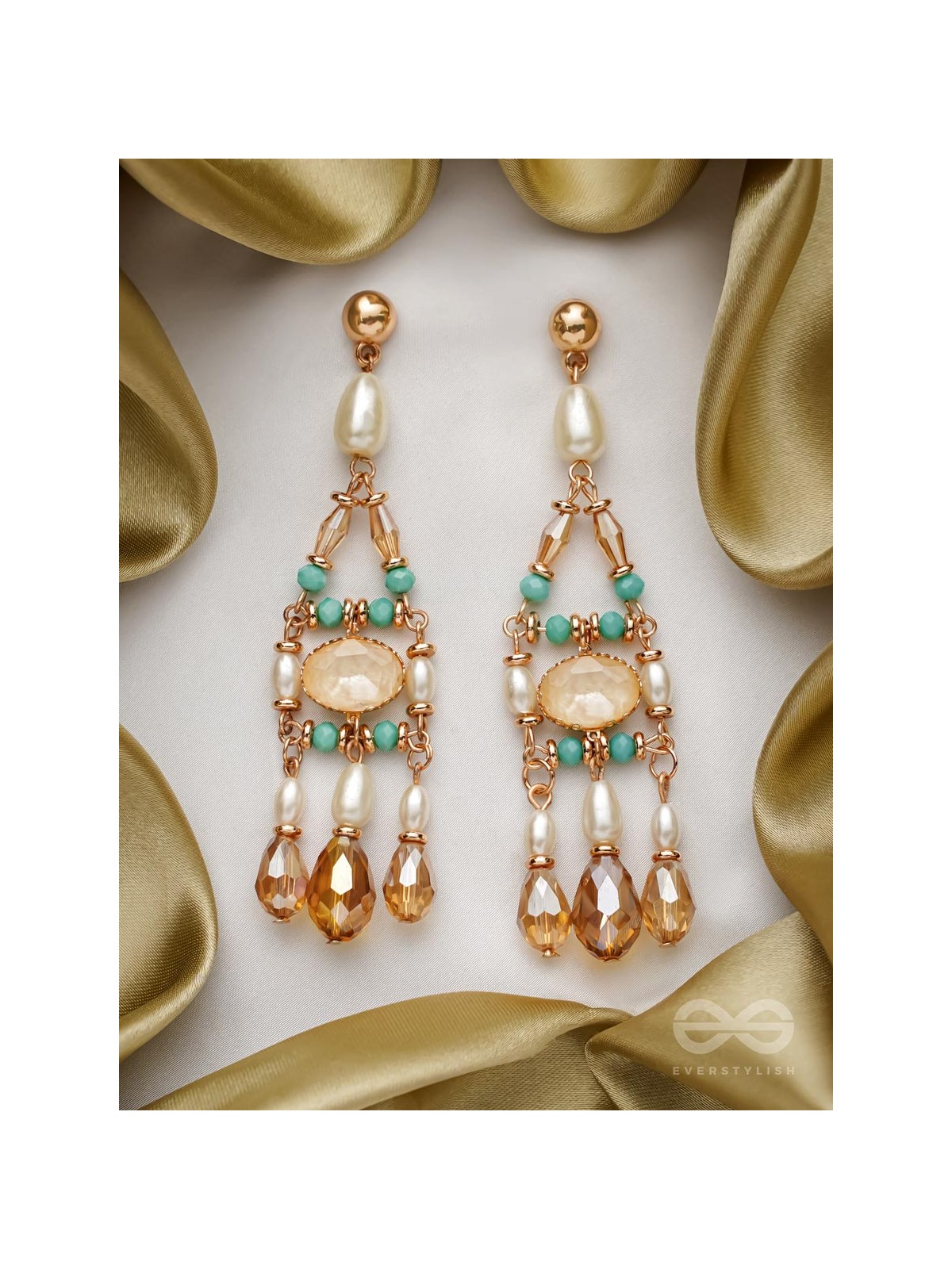 The Jazzy Landscape- Golden Embellished Earrings