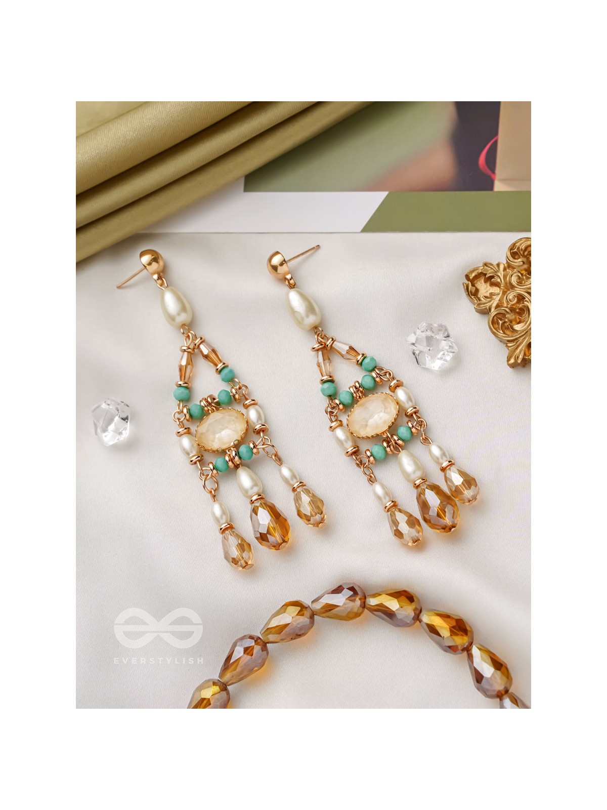 The Jazzy Landscape- Golden Embellished Earrings