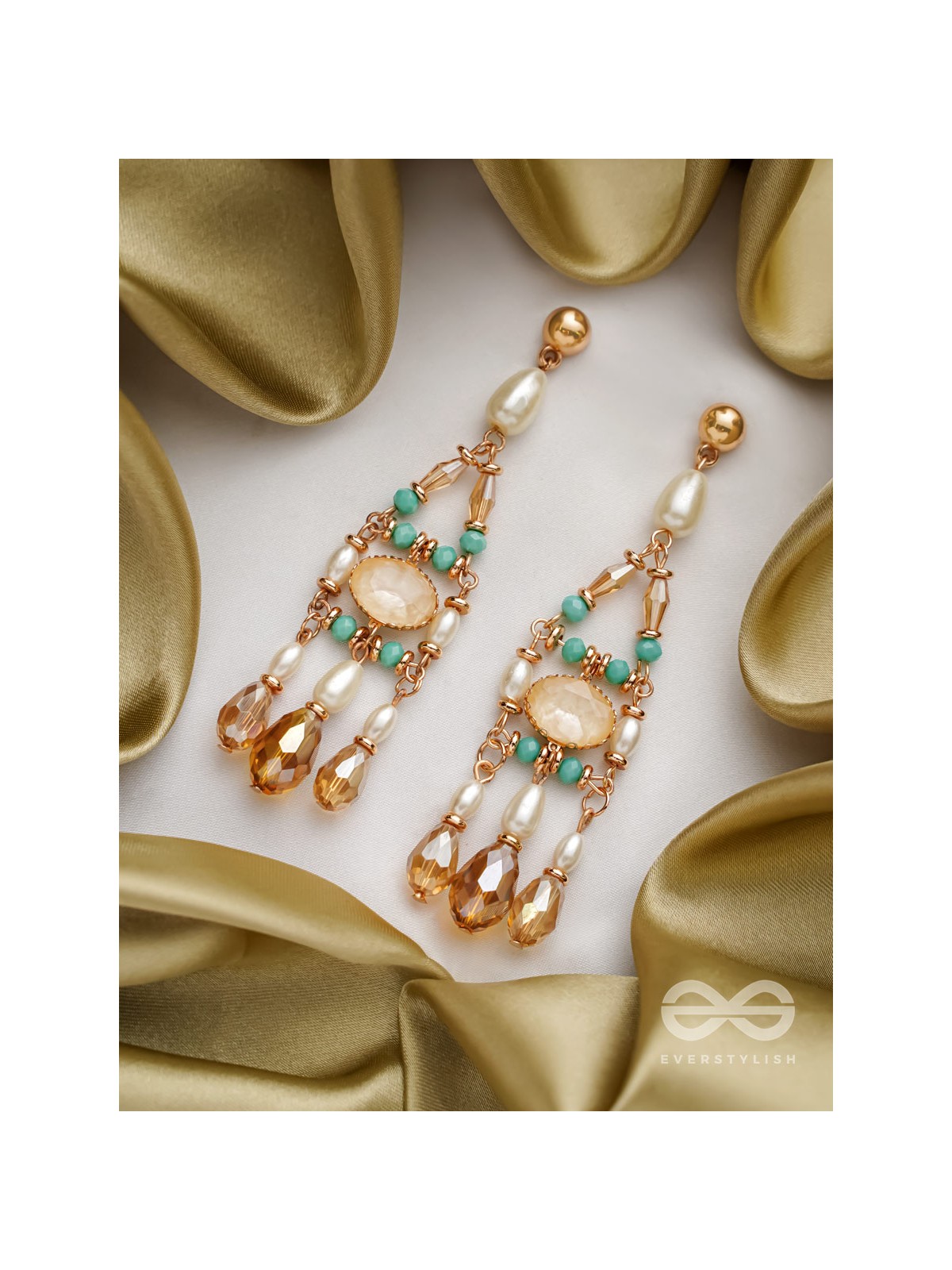 The Jazzy Landscape- Golden Embellished Earrings