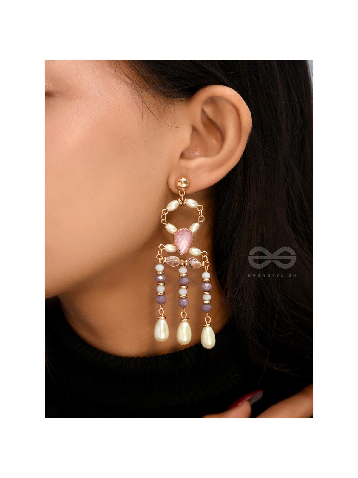 The Flowing Spring- Golden Embellished Earrings