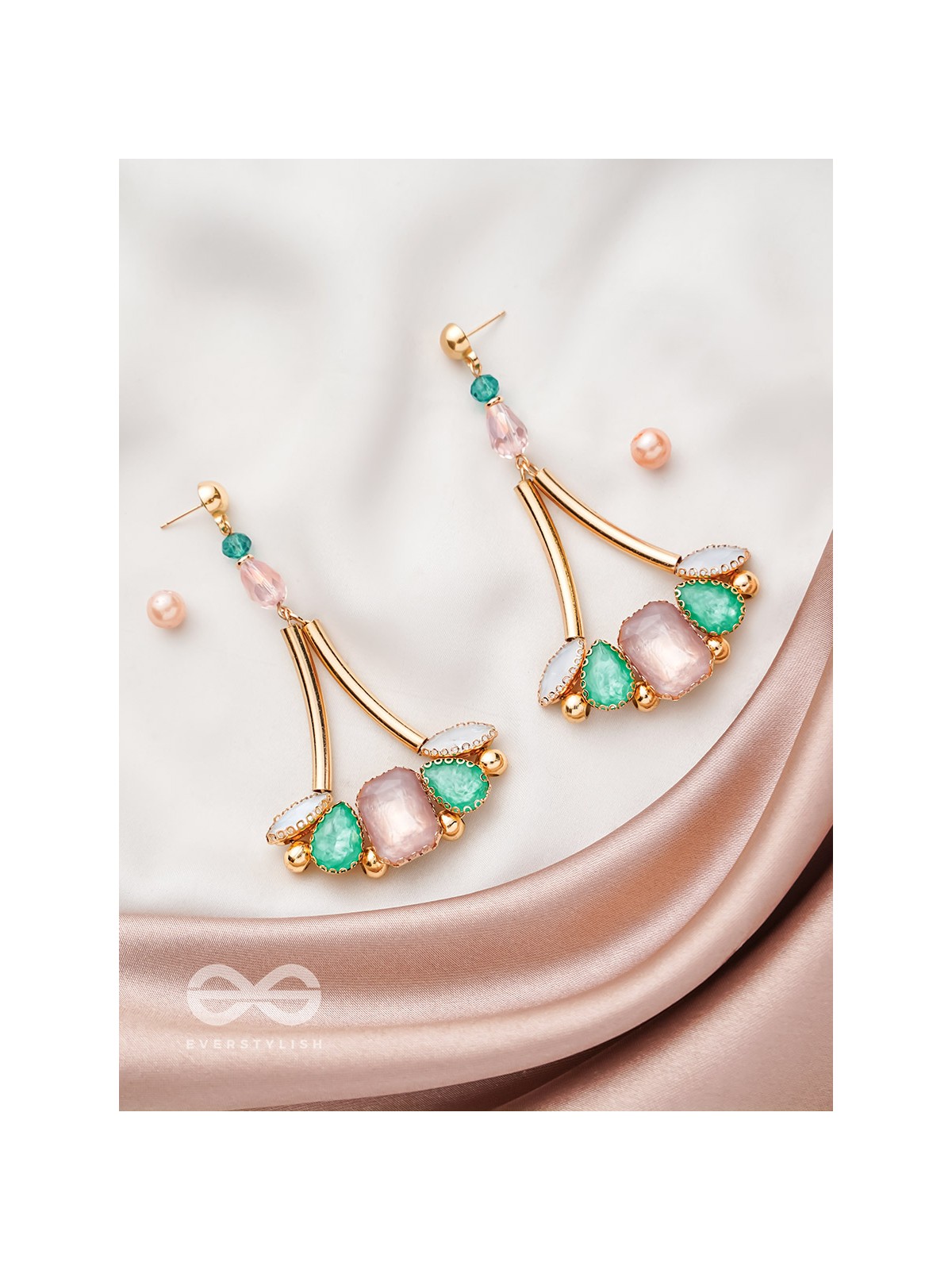 The Drooping Floret- Golden Embellished Earrings