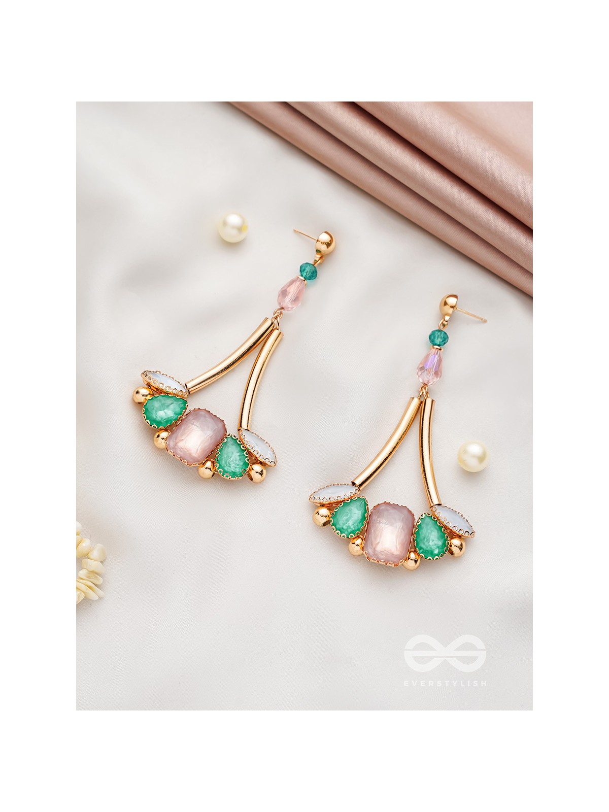 The Drooping Floret- Golden Embellished Earrings