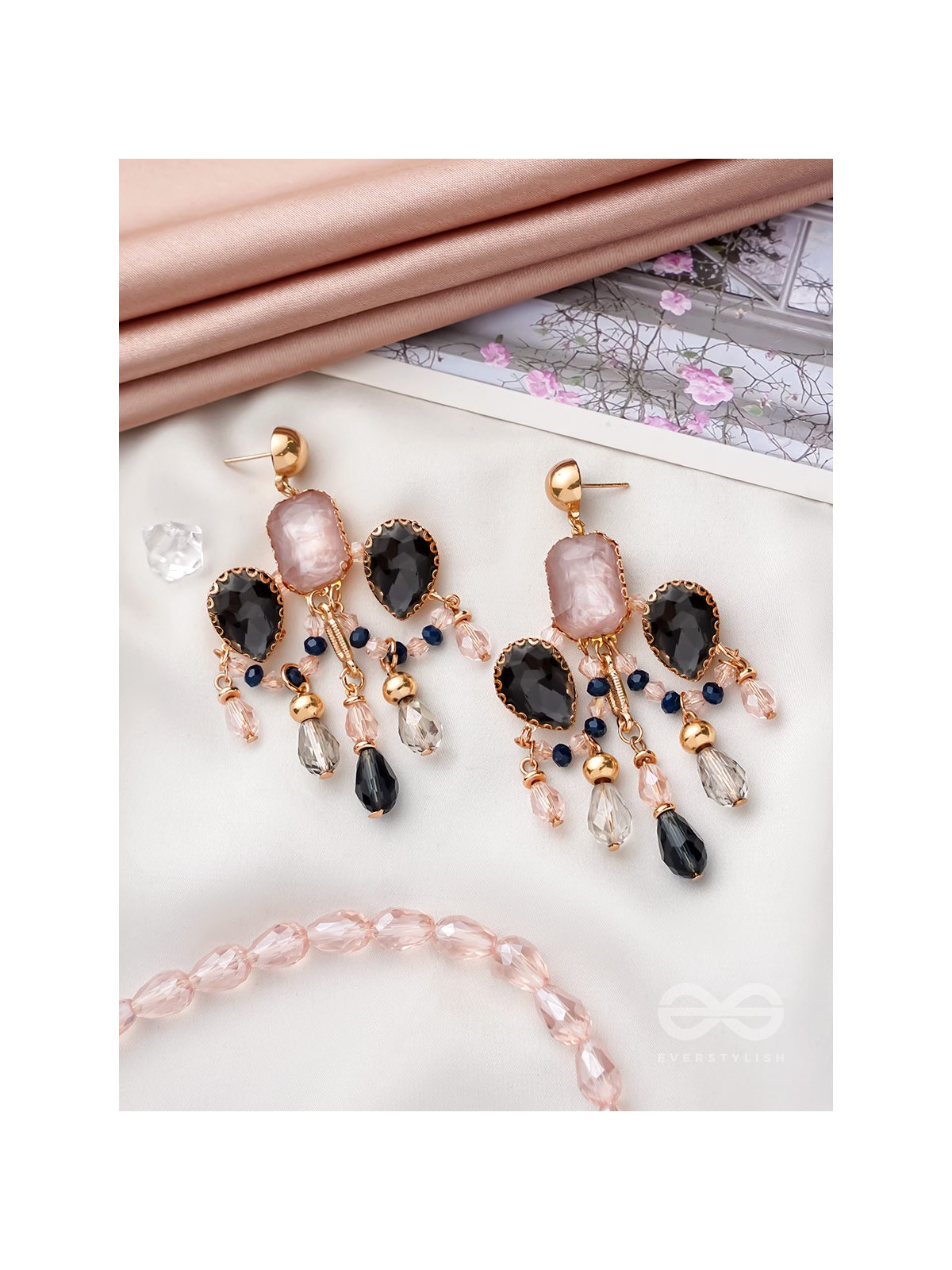 The Jeweled Wings - Golden Embellished Earrings