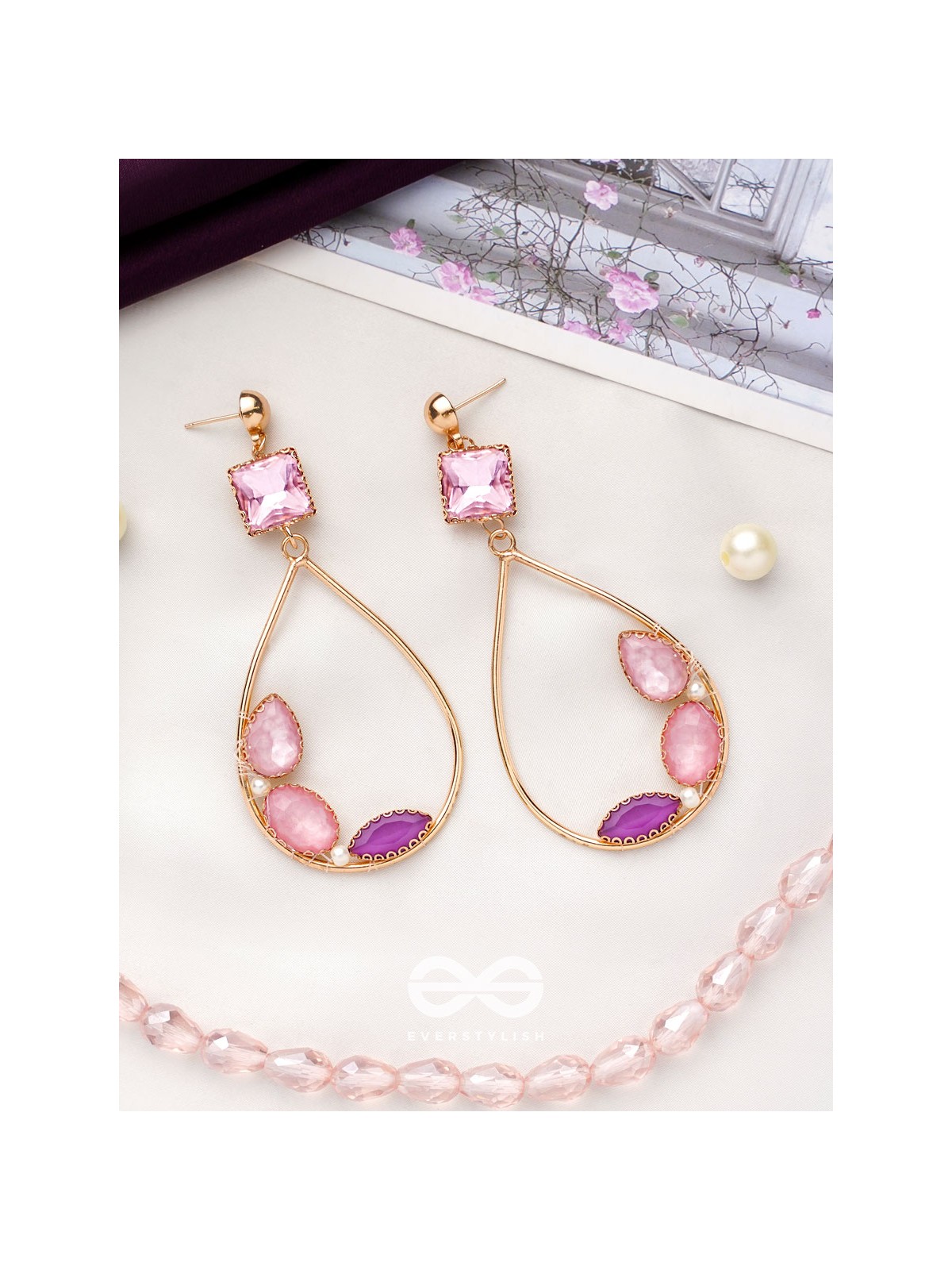 The Spring Leaves- Golden Embellished Earrings