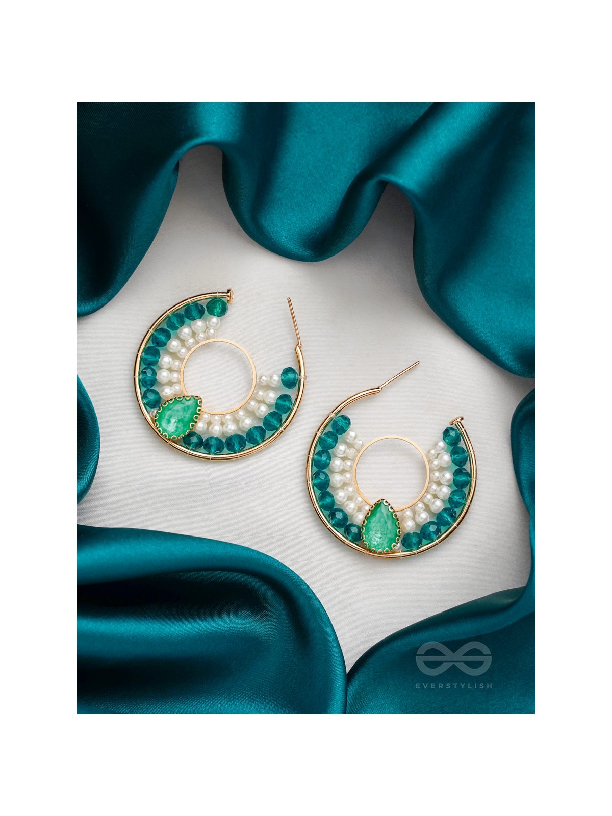 The Circle of Illumination- Golden Embellished Pearl Hoop Earrings