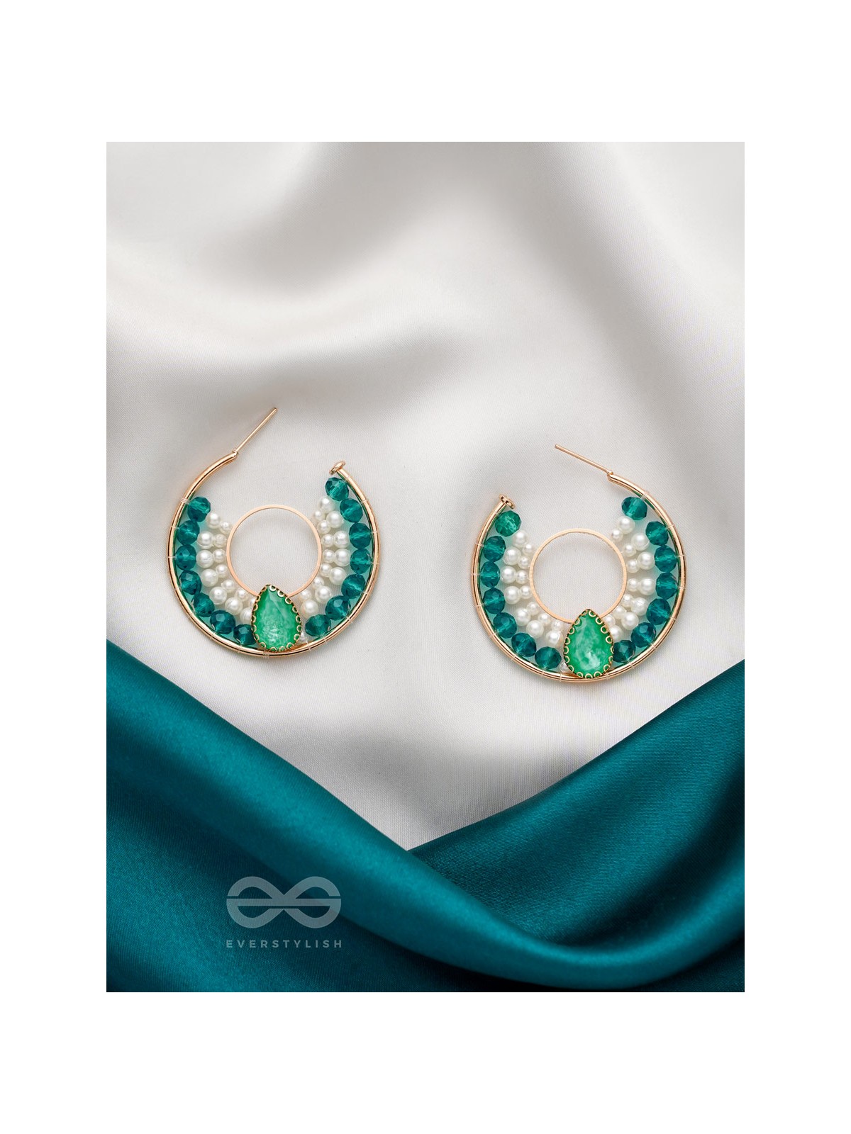 The Circle of Illumination- Golden Embellished Pearl Hoop Earrings