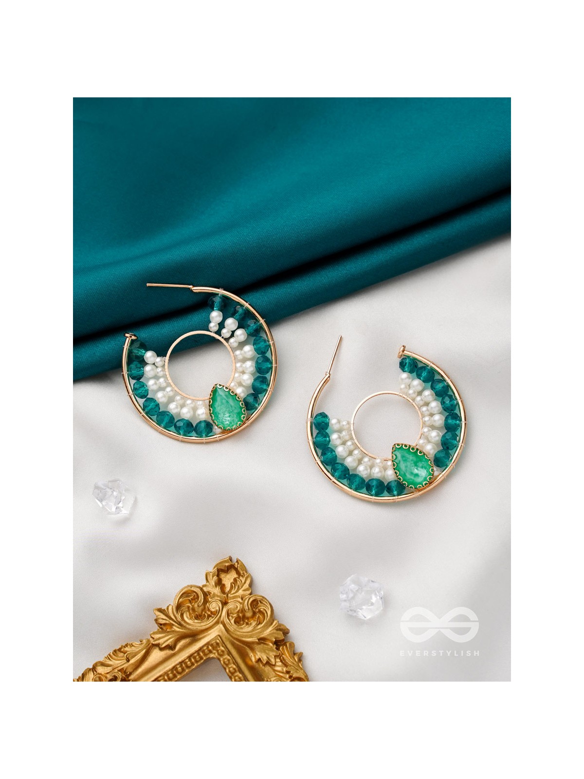 The Circle of Illumination- Golden Embellished Pearl Hoop Earrings