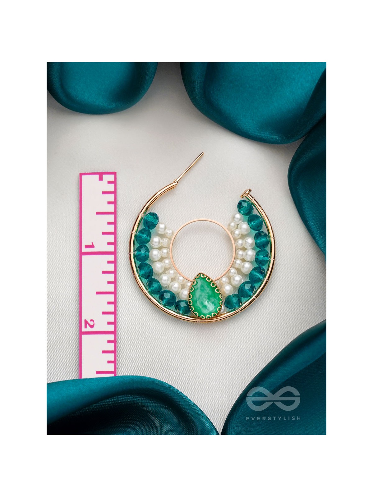 The Circle of Illumination- Golden Embellished Pearl Hoop Earrings