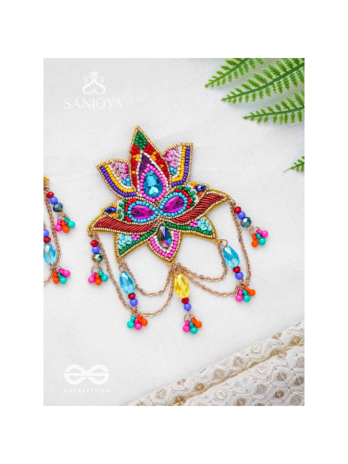 Karnika- The Lovely Lotus- Stones, Sequins and Resham Embroidered Statement Earrings