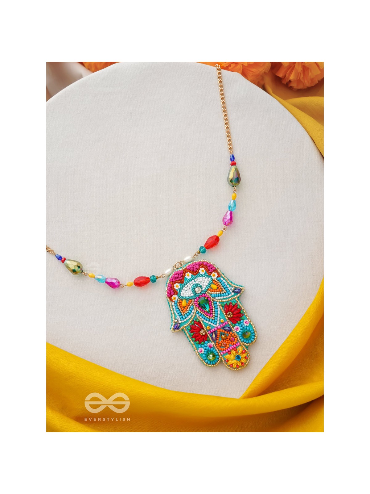 Hiranyapani- The Glorious Hand- Stones, Sequins and Resham Embroidered Necklace